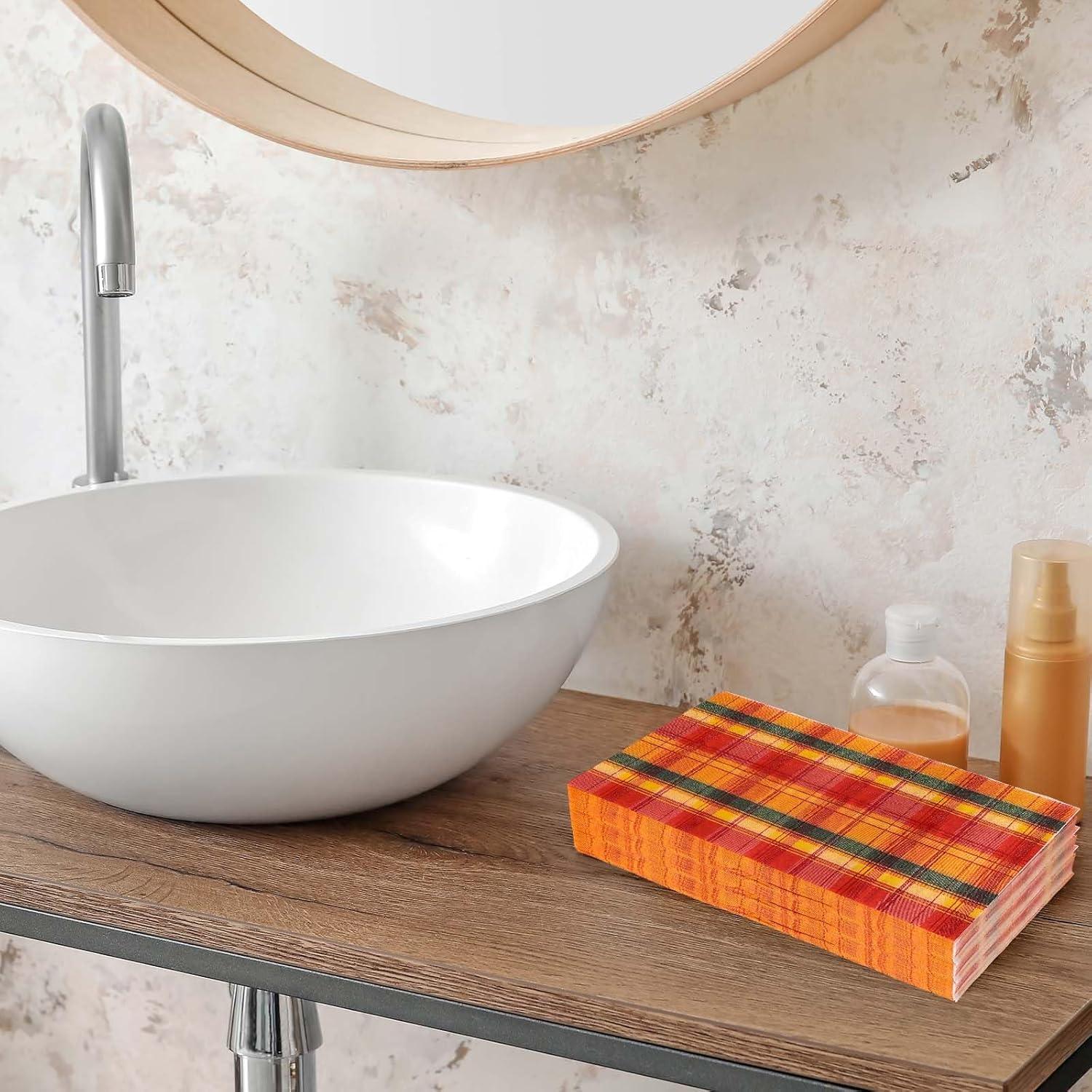 imageWhaline 80 Pack Fall Paper Napkins 65 x 65 Inch Buffalo Plaid Prints Paper Napkins Red Orange Green Checkered Disposable Lunch Napkins for Autumn Party Supplies Thanksgiving Evens Table Decoration43 x 79 in