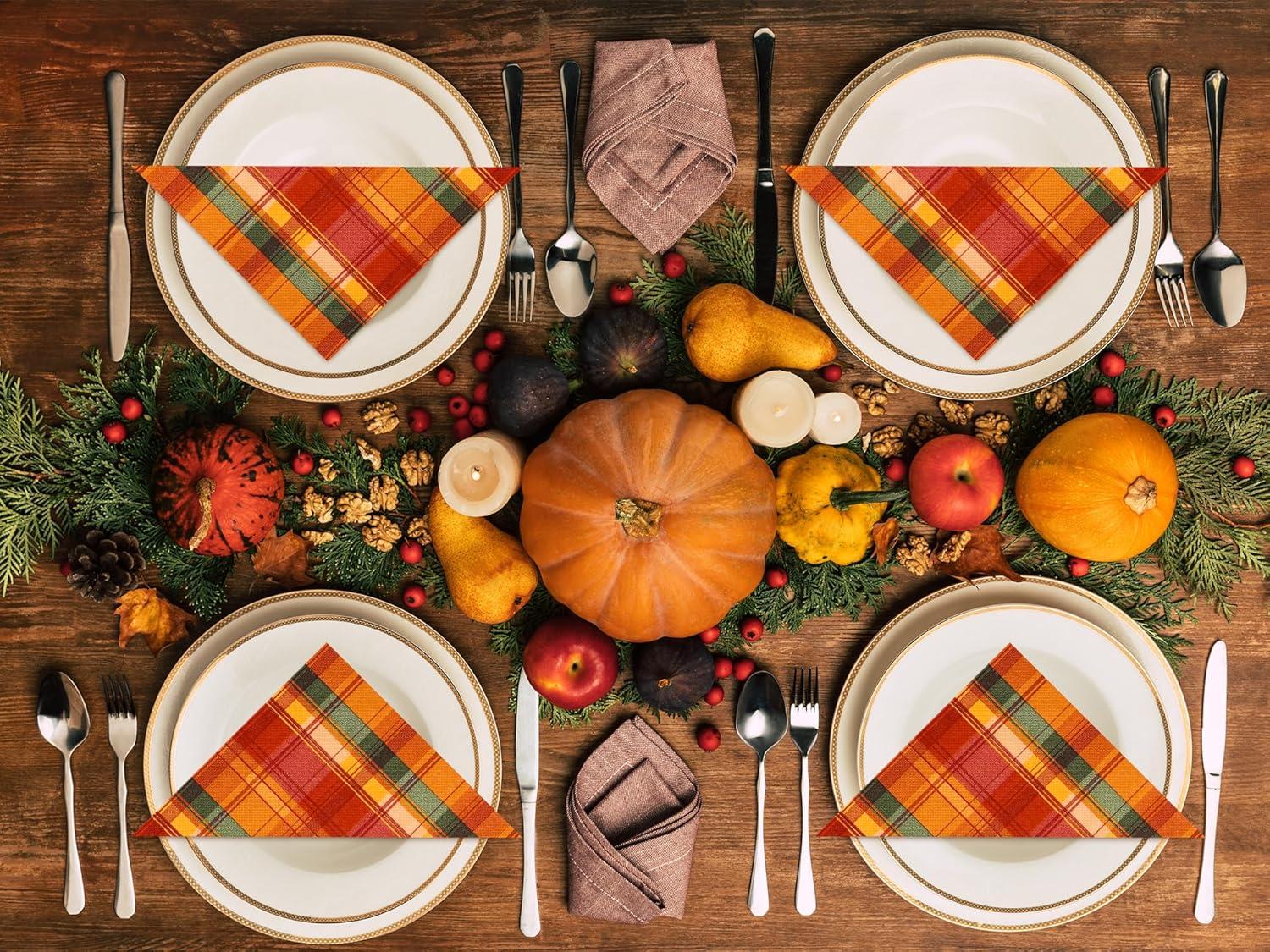 imageWhaline 80 Pack Fall Paper Napkins 65 x 65 Inch Buffalo Plaid Prints Paper Napkins Red Orange Green Checkered Disposable Lunch Napkins for Autumn Party Supplies Thanksgiving Evens Table Decoration65 x 65 in