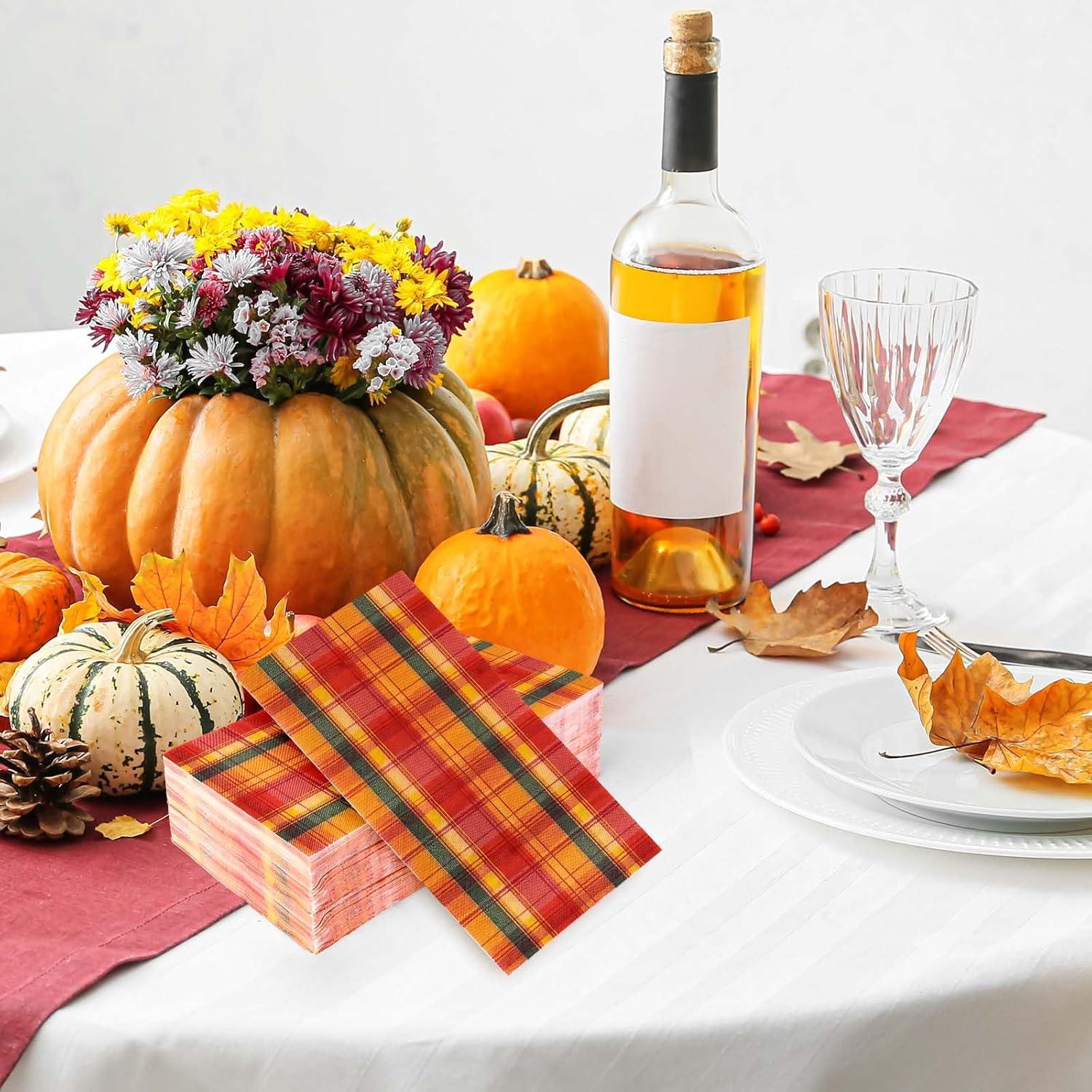 imageWhaline 80 Pack Fall Paper Napkins 65 x 65 Inch Buffalo Plaid Prints Paper Napkins Red Orange Green Checkered Disposable Lunch Napkins for Autumn Party Supplies Thanksgiving Evens Table Decoration43 x 79 in