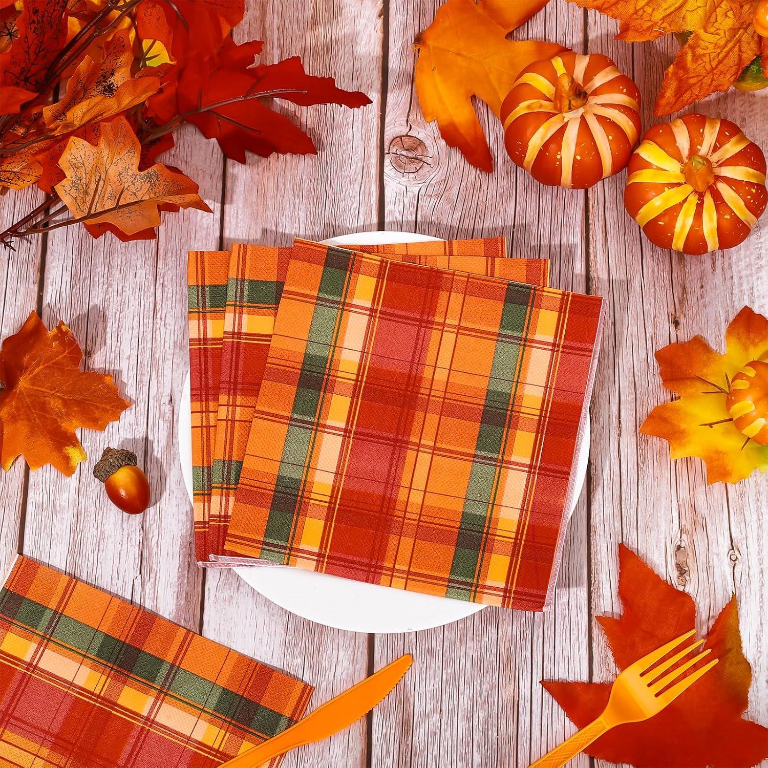 imageWhaline 80 Pack Fall Paper Napkins 65 x 65 Inch Buffalo Plaid Prints Paper Napkins Red Orange Green Checkered Disposable Lunch Napkins for Autumn Party Supplies Thanksgiving Evens Table Decoration65 x 65 in