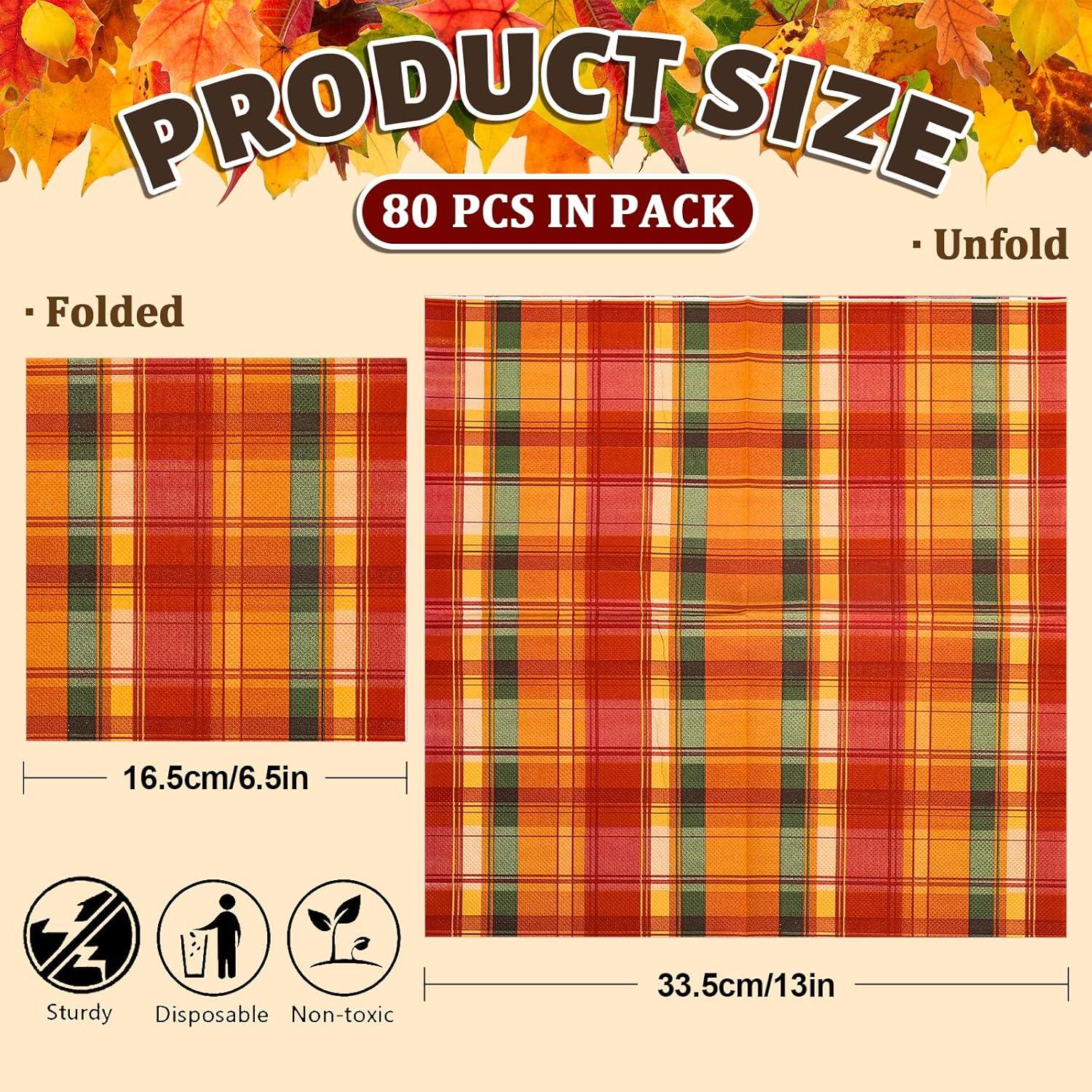 imageWhaline 80 Pack Fall Paper Napkins 65 x 65 Inch Buffalo Plaid Prints Paper Napkins Red Orange Green Checkered Disposable Lunch Napkins for Autumn Party Supplies Thanksgiving Evens Table Decoration65 x 65 in