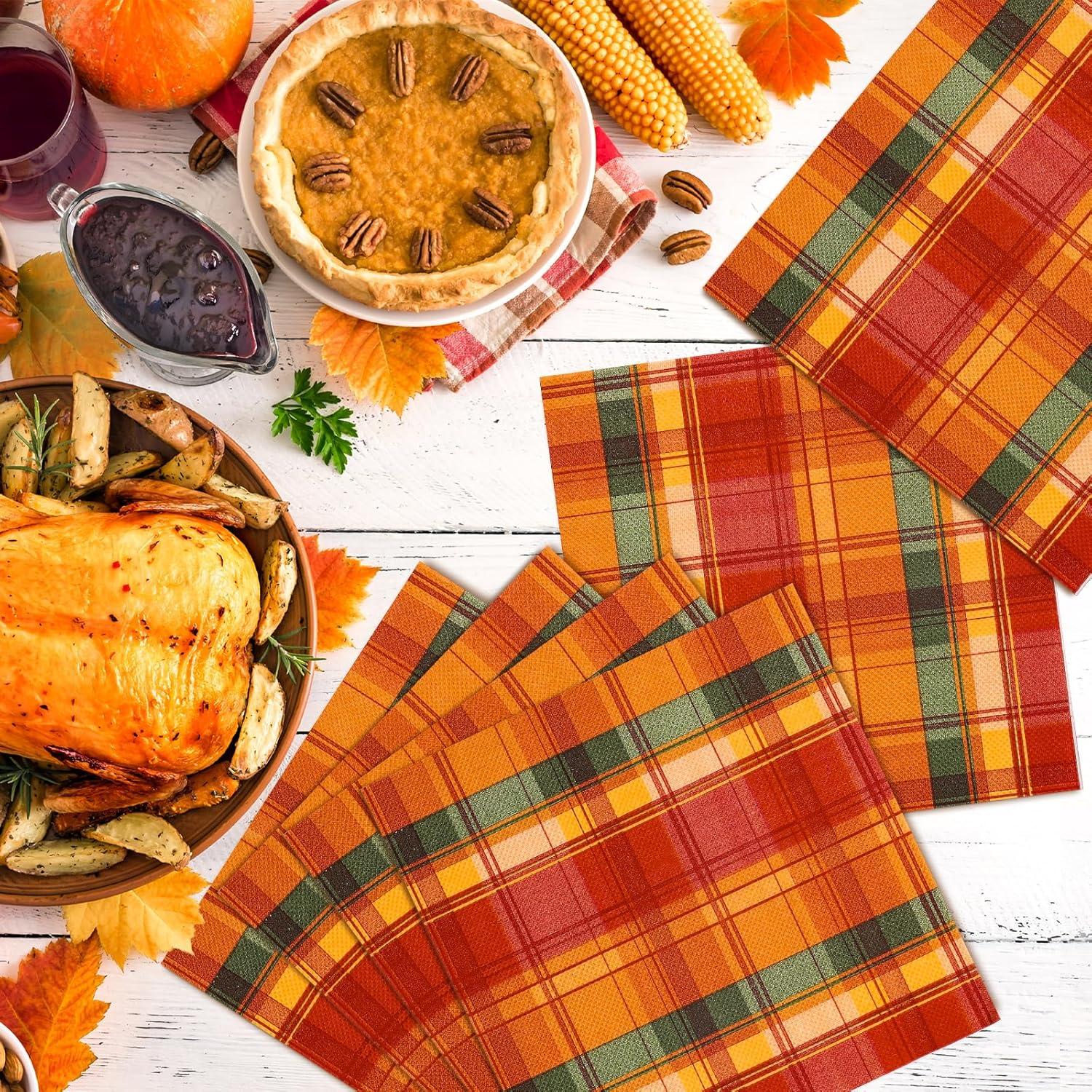 imageWhaline 80 Pack Fall Paper Napkins 65 x 65 Inch Buffalo Plaid Prints Paper Napkins Red Orange Green Checkered Disposable Lunch Napkins for Autumn Party Supplies Thanksgiving Evens Table Decoration65 x 65 in