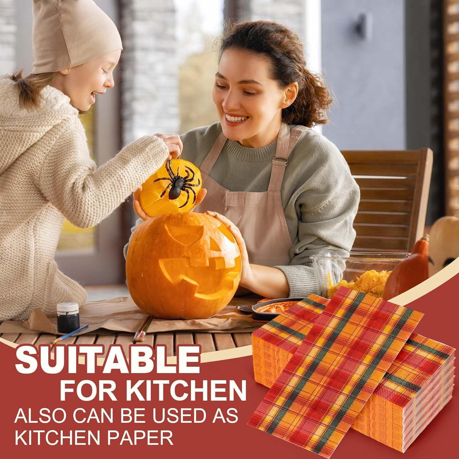 imageWhaline 80 Pack Fall Paper Napkins 65 x 65 Inch Buffalo Plaid Prints Paper Napkins Red Orange Green Checkered Disposable Lunch Napkins for Autumn Party Supplies Thanksgiving Evens Table Decoration43 x 79 in