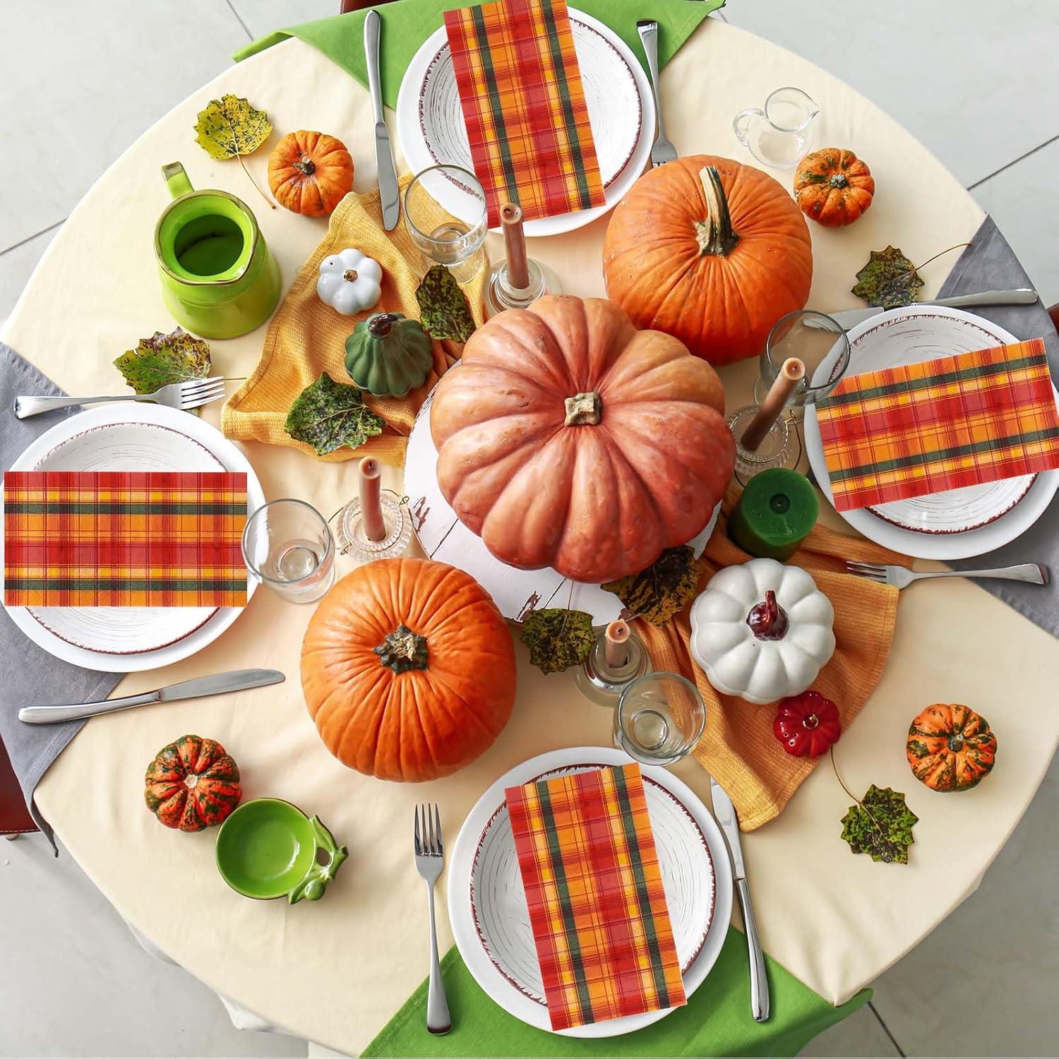 imageWhaline 80 Pack Fall Paper Napkins 65 x 65 Inch Buffalo Plaid Prints Paper Napkins Red Orange Green Checkered Disposable Lunch Napkins for Autumn Party Supplies Thanksgiving Evens Table Decoration43 x 79 in