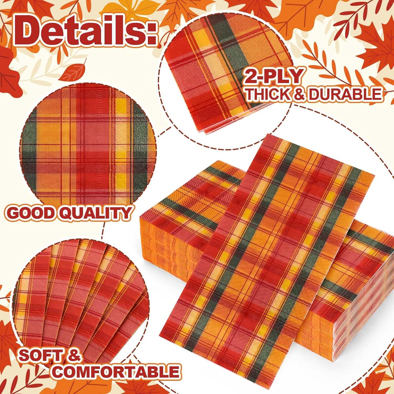 imageWhaline 80 Pack Fall Paper Napkins 65 x 65 Inch Buffalo Plaid Prints Paper Napkins Red Orange Green Checkered Disposable Lunch Napkins for Autumn Party Supplies Thanksgiving Evens Table Decoration43 x 79 in