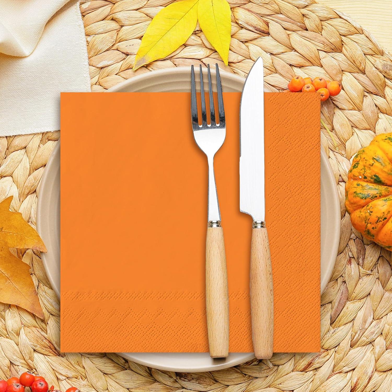 imageWhaline 80 Pack Thanksgiving Fall Paper Napkins 65 x 65 Inch Autumn Color Disposable Dinner Napkins Red Orange Yellow Green Luncheon Napkins Fall Harvest Party Supplies for Home Kitchen RestaurantFall Color