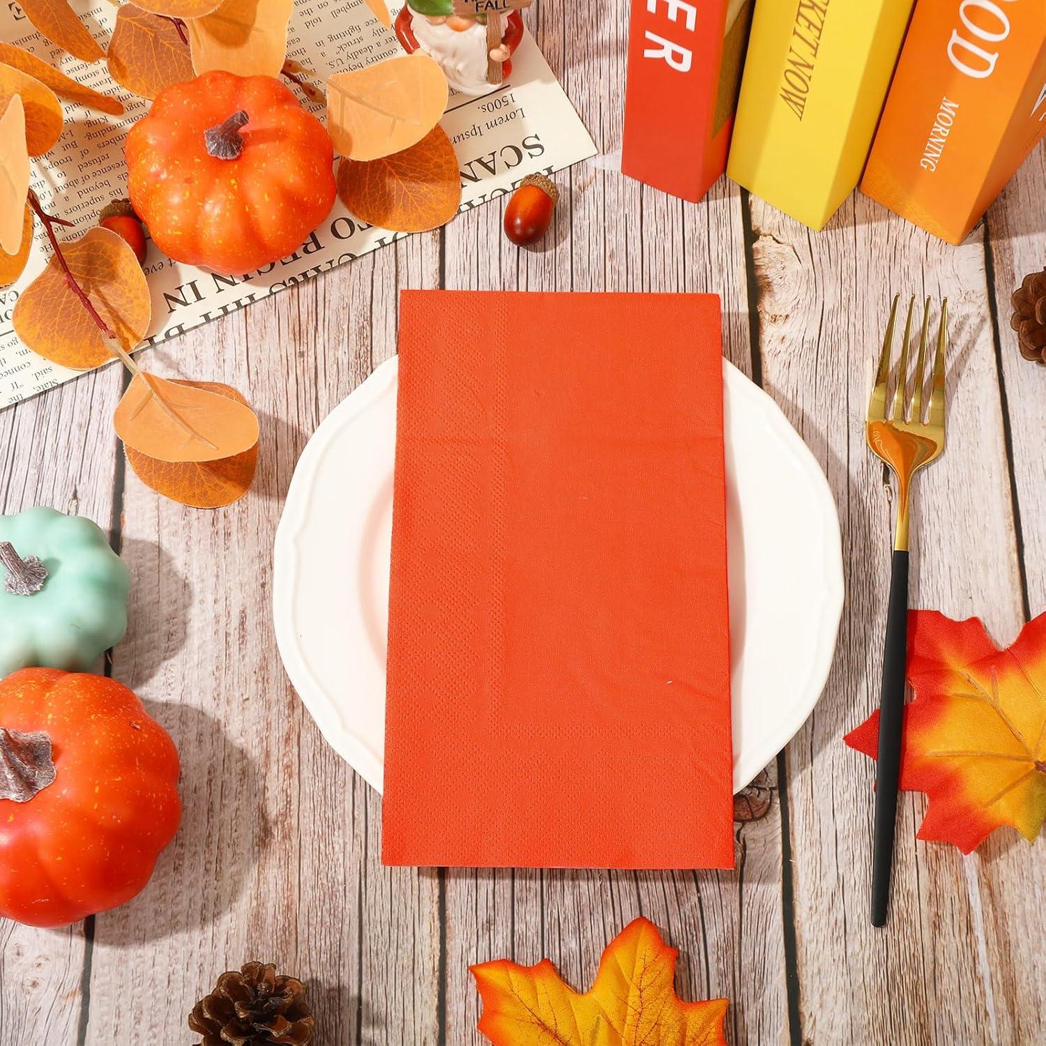 imageWhaline 80 Pack Thanksgiving Fall Paper Napkins 65 x 65 Inch Autumn Color Disposable Dinner Napkins Red Orange Yellow Green Luncheon Napkins Fall Harvest Party Supplies for Home Kitchen Restaurantred orange yellow green