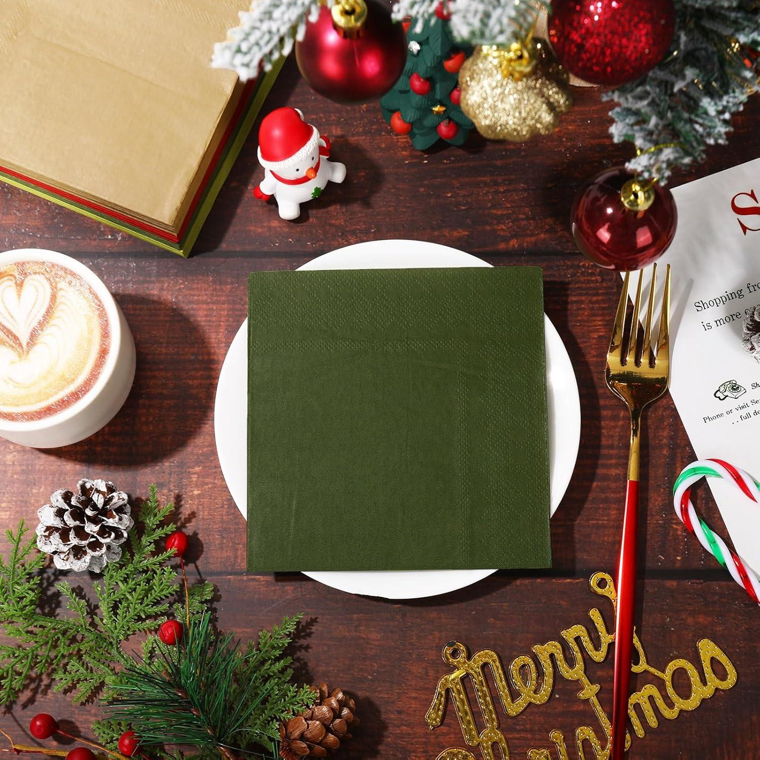 imageWhaline 80 Pack Thanksgiving Fall Paper Napkins 65 x 65 Inch Autumn Color Disposable Dinner Napkins Red Orange Yellow Green Luncheon Napkins Fall Harvest Party Supplies for Home Kitchen RestaurantChristmas Color