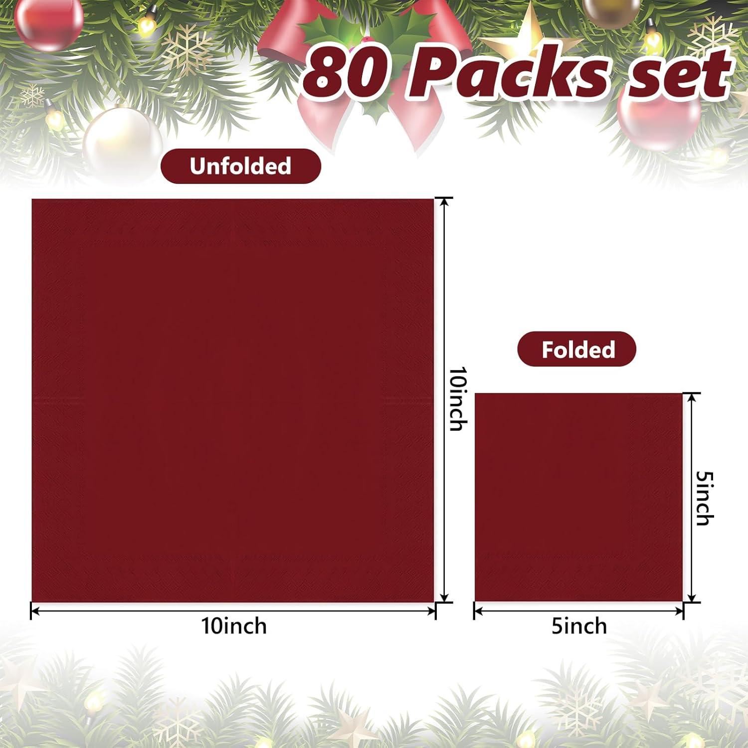 imageWhaline 80 Pack Thanksgiving Fall Paper Napkins 65 x 65 Inch Autumn Color Disposable Dinner Napkins Red Orange Yellow Green Luncheon Napkins Fall Harvest Party Supplies for Home Kitchen RestaurantChristmas Color