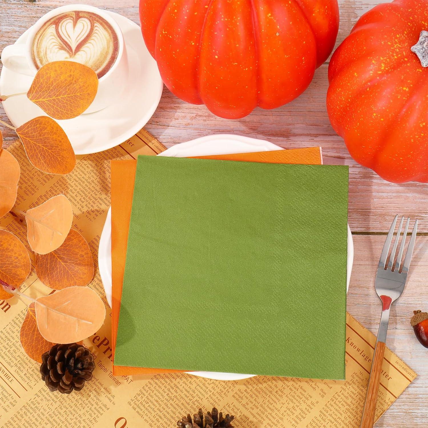 imageWhaline 80 Pack Thanksgiving Fall Paper Napkins 65 x 65 Inch Autumn Color Disposable Dinner Napkins Red Orange Yellow Green Luncheon Napkins Fall Harvest Party Supplies for Home Kitchen RestaurantFall Color