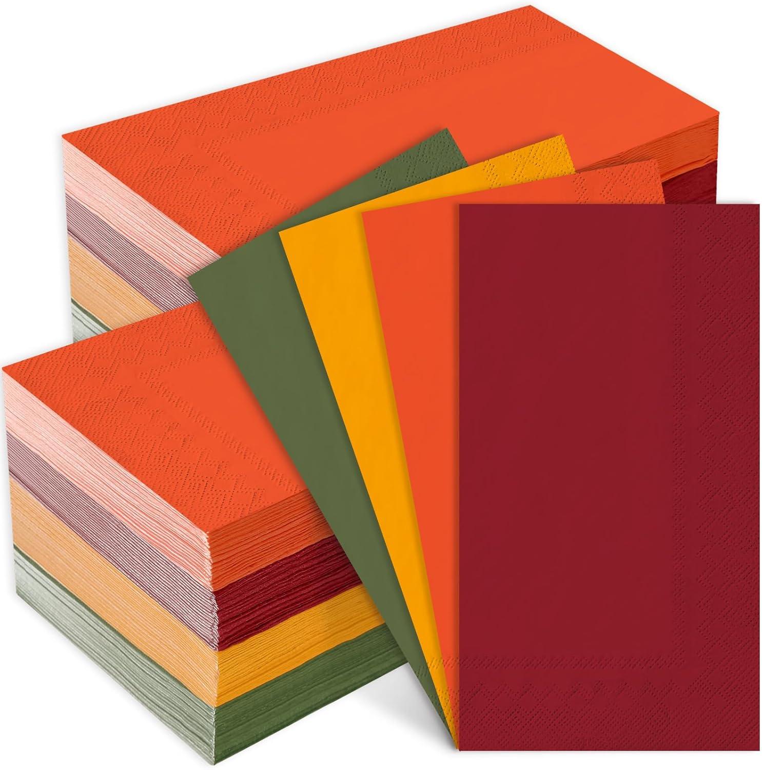imageWhaline 80 Pack Thanksgiving Fall Paper Napkins 65 x 65 Inch Autumn Color Disposable Dinner Napkins Red Orange Yellow Green Luncheon Napkins Fall Harvest Party Supplies for Home Kitchen Restaurantred orange yellow green