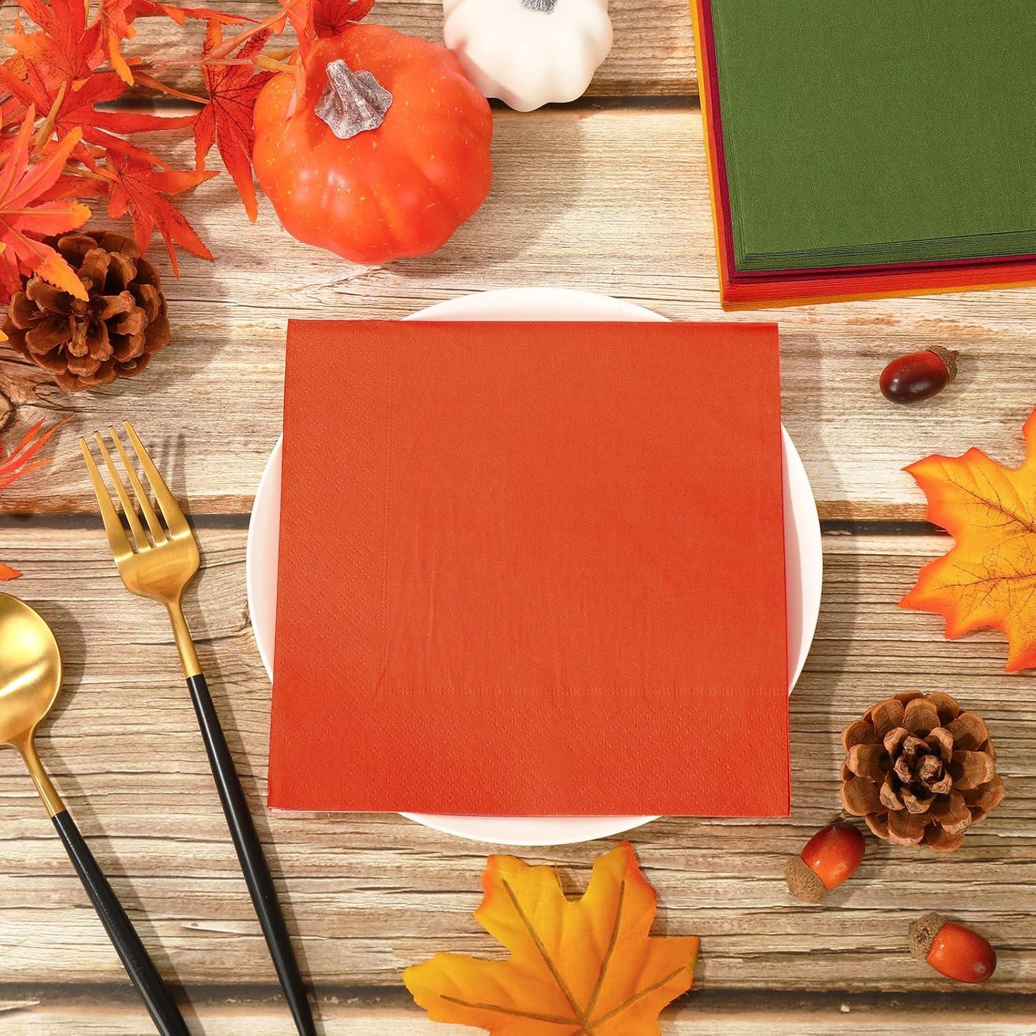 imageWhaline 80 Pack Thanksgiving Fall Paper Napkins 65 x 65 Inch Autumn Color Disposable Dinner Napkins Red Orange Yellow Green Luncheon Napkins Fall Harvest Party Supplies for Home Kitchen Restaurantred orange yellow green