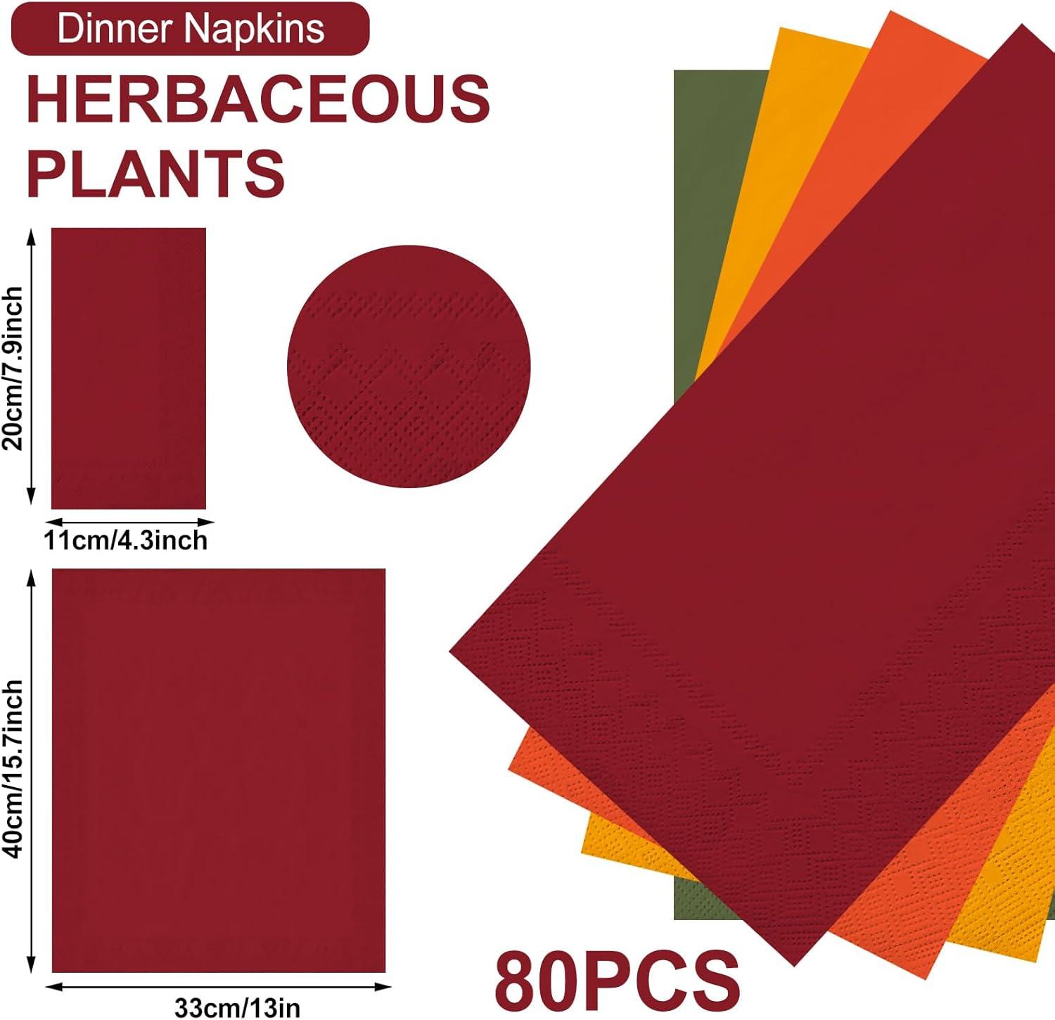 imageWhaline 80 Pack Thanksgiving Fall Paper Napkins 65 x 65 Inch Autumn Color Disposable Dinner Napkins Red Orange Yellow Green Luncheon Napkins Fall Harvest Party Supplies for Home Kitchen Restaurantred orange yellow green