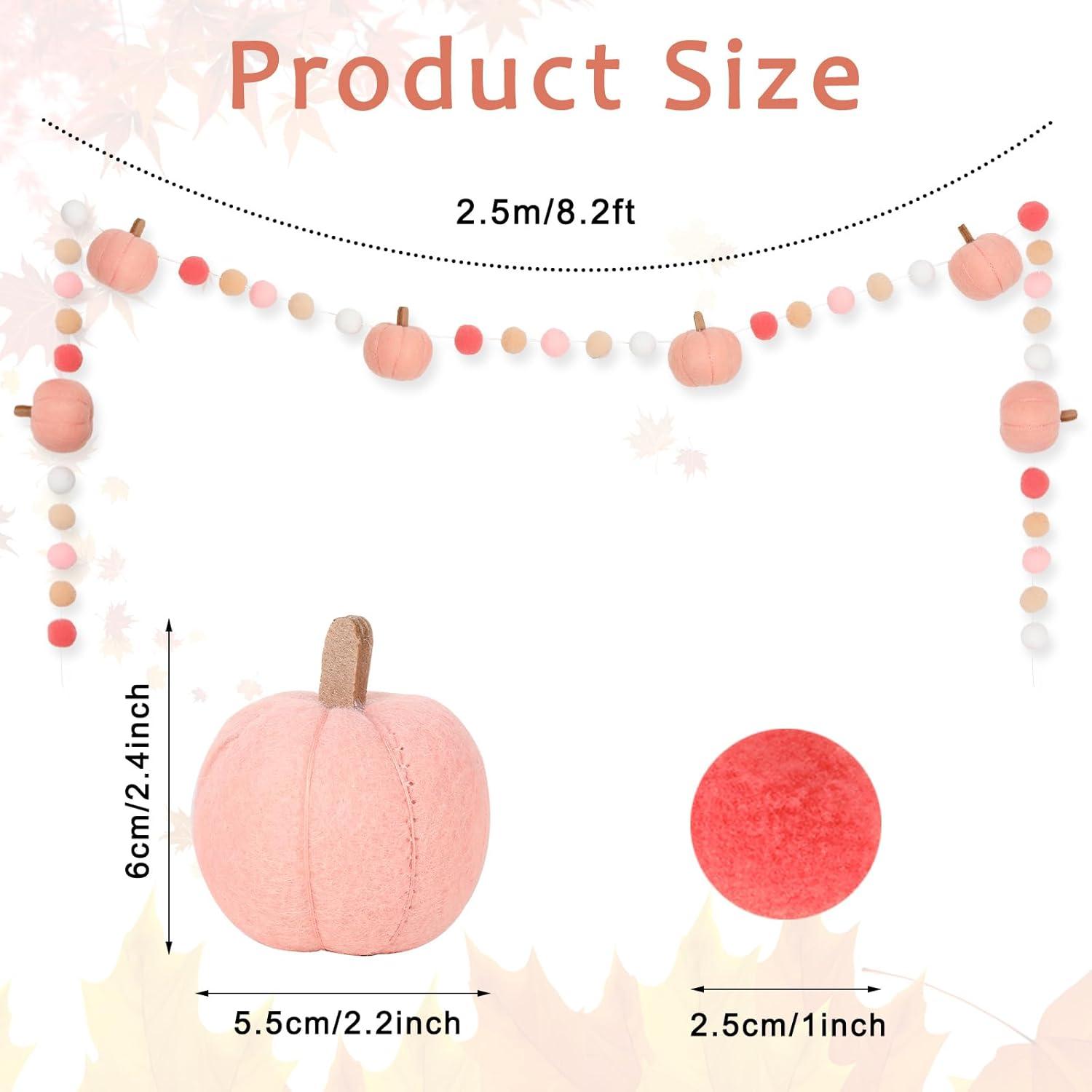 imageWhaline 82Ft Fall Felt Pom Pom Banner Pink 3D Pumpkin Shape Felt Hanging Garland Colorful Pom Ball PreAssembled Bunting Banner for Autumn Thanksgiving Home Mantel Wall Window Decor Party SuppliesPink