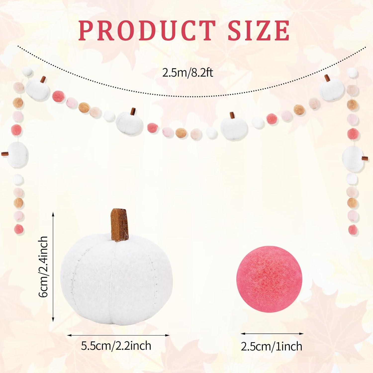 imageWhaline 82Ft Fall Felt Pom Pom Banner Pink 3D Pumpkin Shape Felt Hanging Garland Colorful Pom Ball PreAssembled Bunting Banner for Autumn Thanksgiving Home Mantel Wall Window Decor Party SuppliesWhite