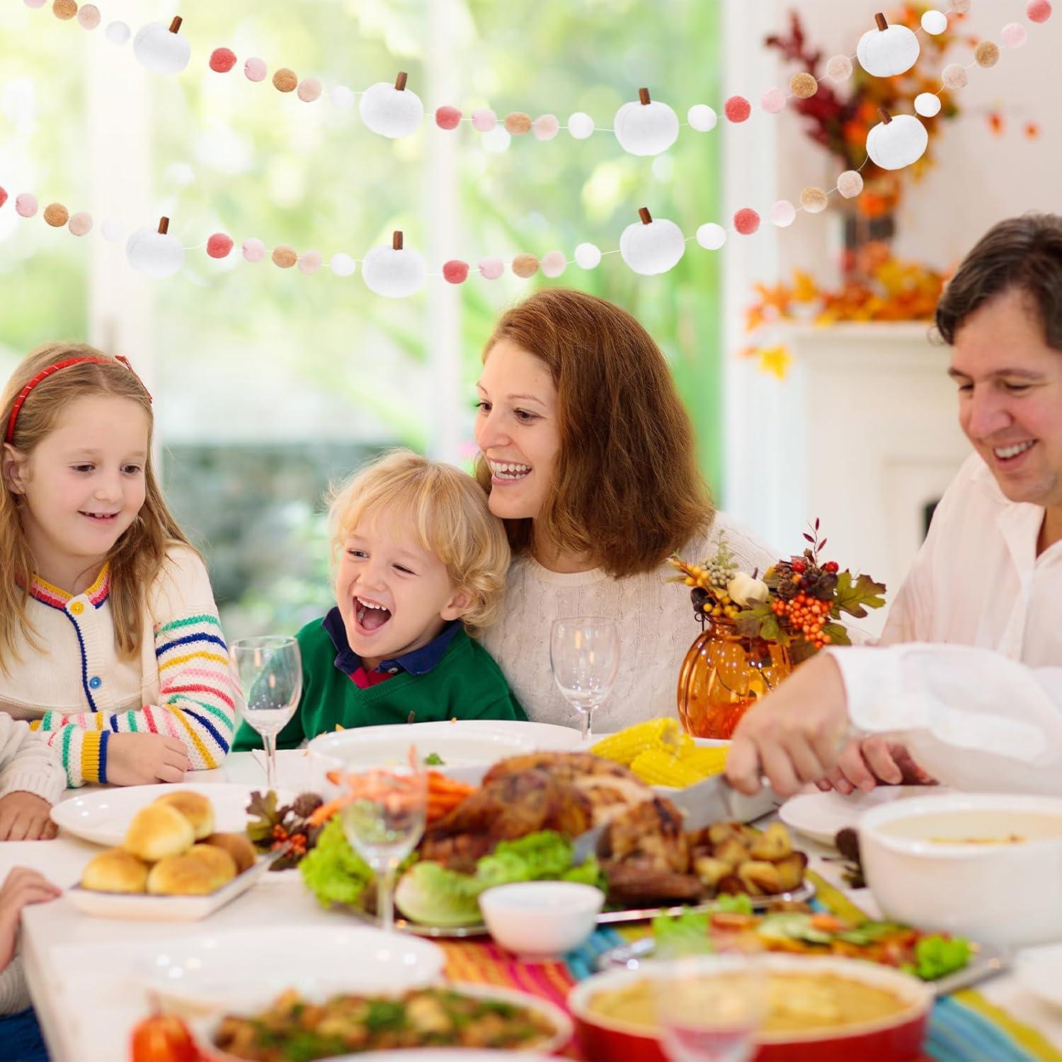 imageWhaline 82Ft Fall Felt Pom Pom Banner Pink 3D Pumpkin Shape Felt Hanging Garland Colorful Pom Ball PreAssembled Bunting Banner for Autumn Thanksgiving Home Mantel Wall Window Decor Party SuppliesWhite