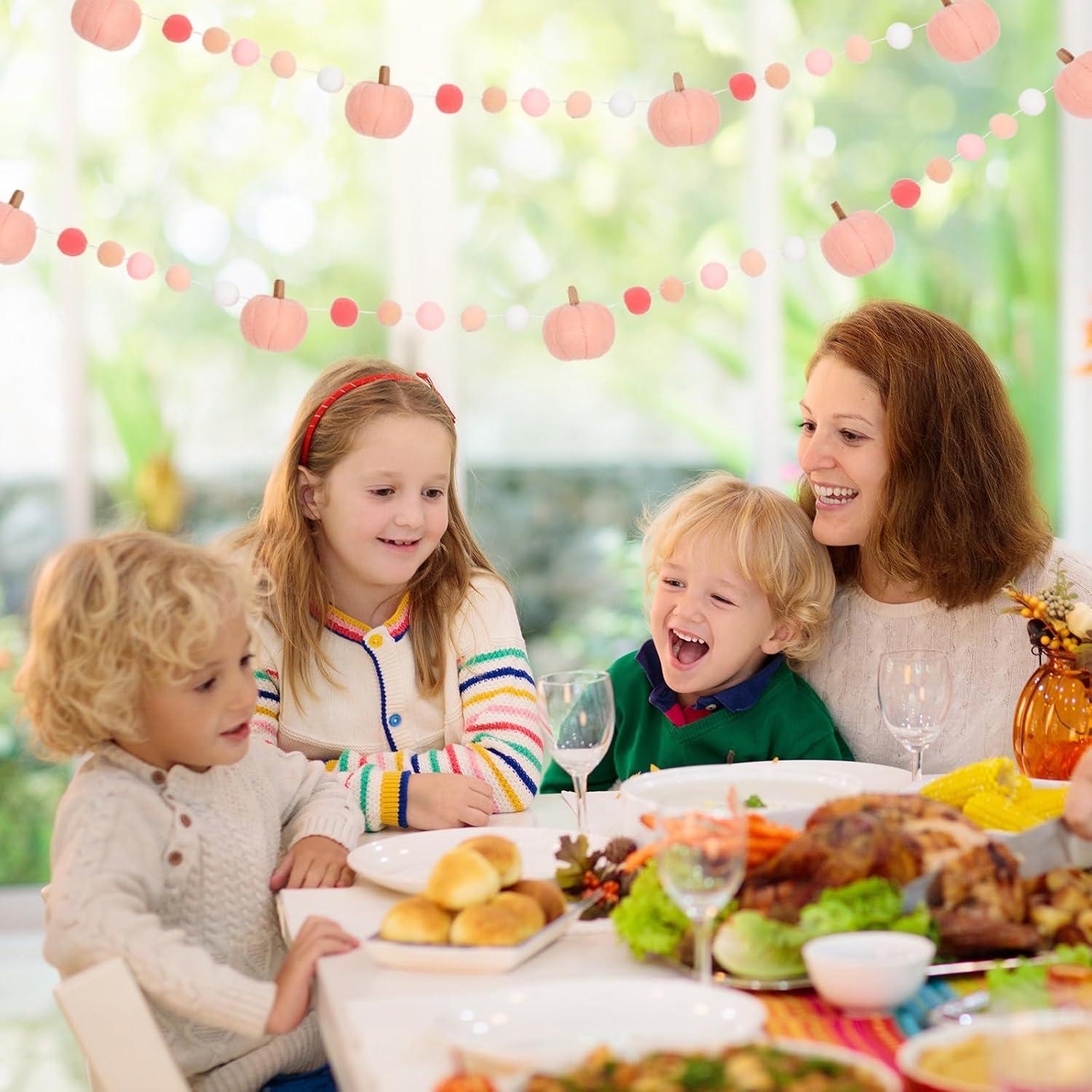 imageWhaline 82Ft Fall Felt Pom Pom Banner Pink 3D Pumpkin Shape Felt Hanging Garland Colorful Pom Ball PreAssembled Bunting Banner for Autumn Thanksgiving Home Mantel Wall Window Decor Party SuppliesPink