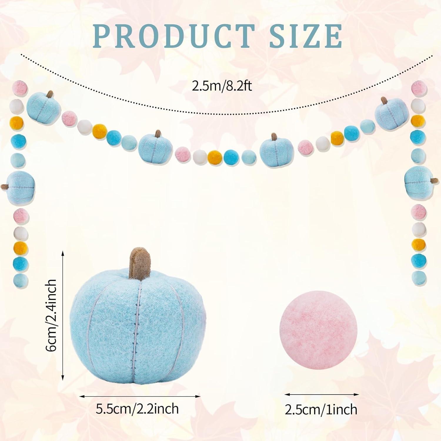 imageWhaline 82Ft Fall Felt Pom Pom Banner Pink 3D Pumpkin Shape Felt Hanging Garland Colorful Pom Ball PreAssembled Bunting Banner for Autumn Thanksgiving Home Mantel Wall Window Decor Party SuppliesBlue