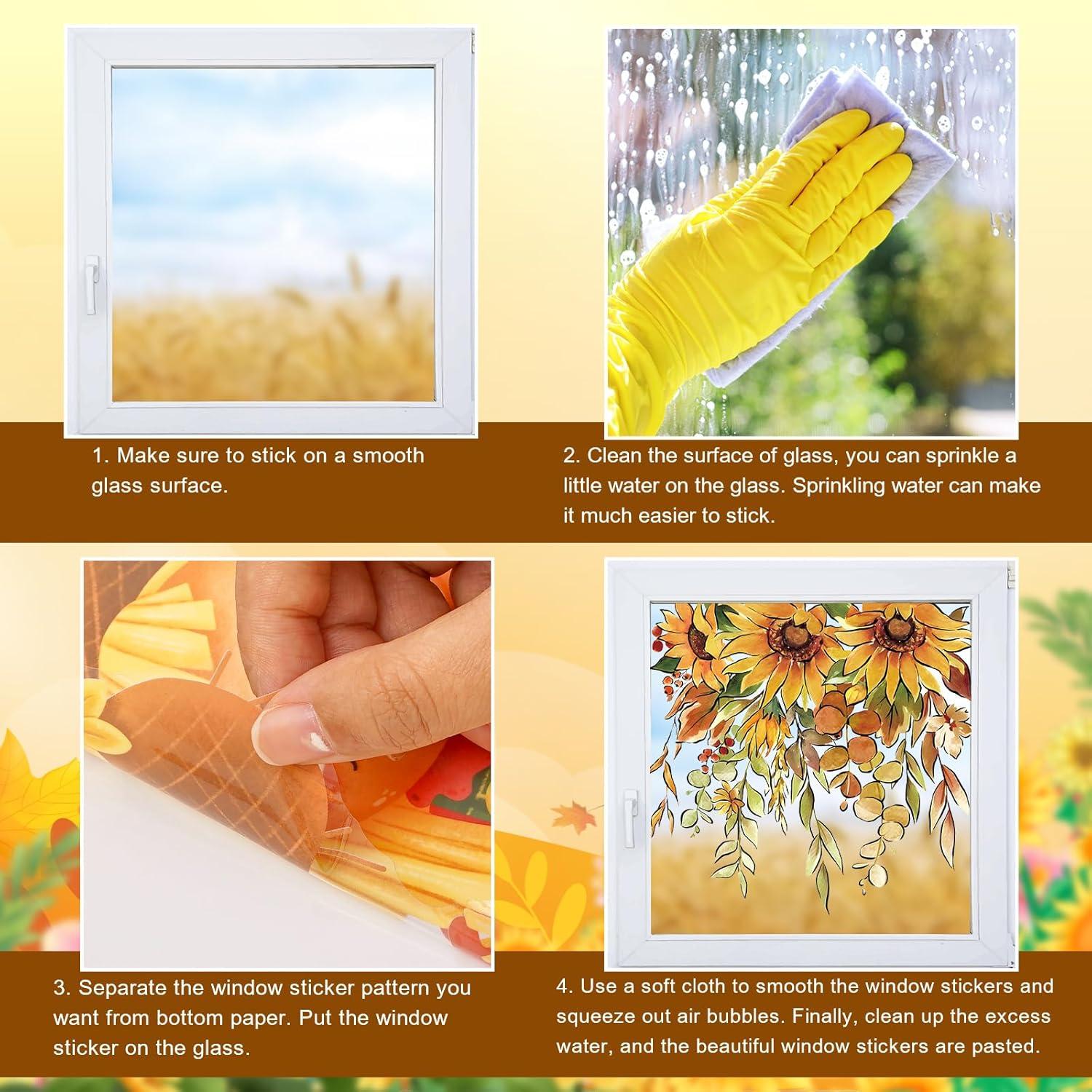 imageWhaline 9 Sheets Fall Sunflower Window Clings Hanging Flower Vine Pumpkin Window Stickers Autumn Floral Static Reusable Window Decals for Harvest Party Home Office Decor79 x 118 inch