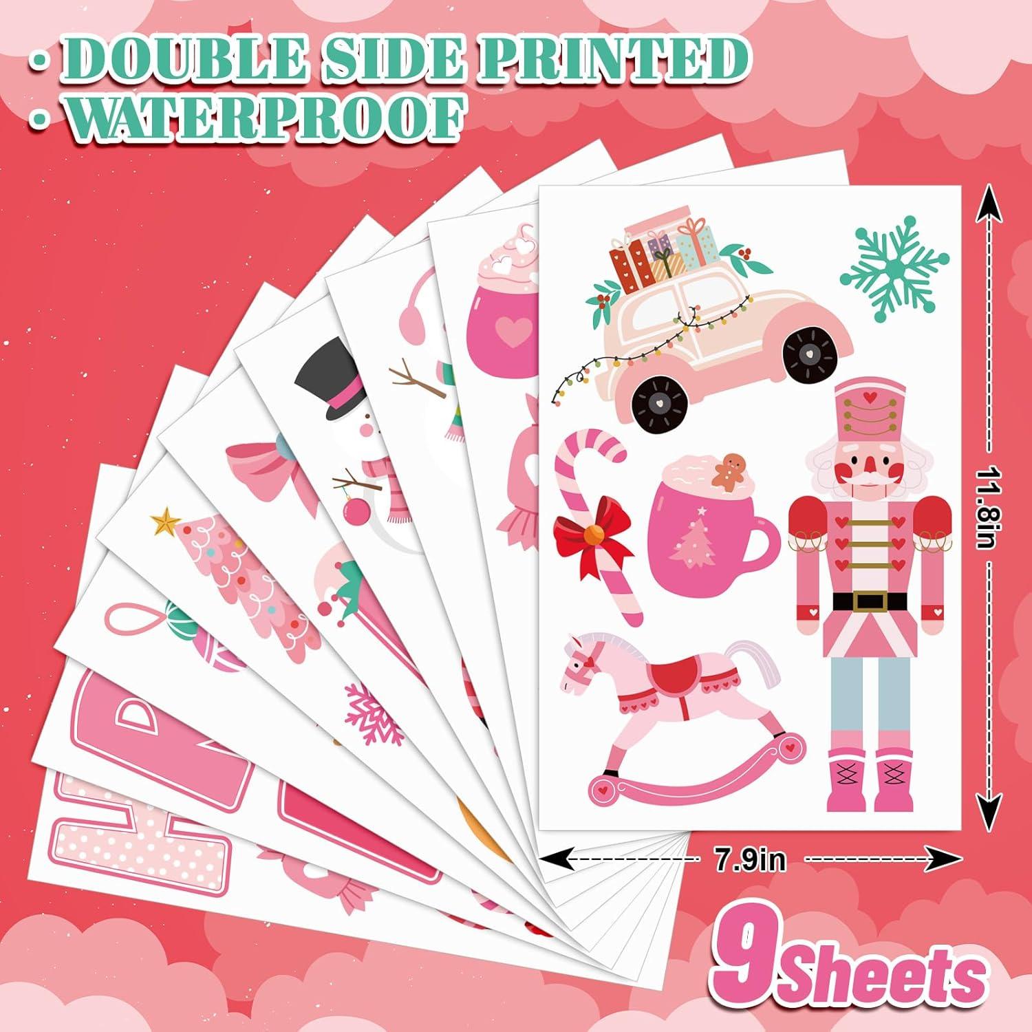 imageWhaline 9 Sheets Happy Fall Thanksgiving Window Clings Autumn Cute Cartoon Window Stickers Static Reusable Glass Decals for Harvest Party Home Classroom Office Decor SuppliesPink Christmas