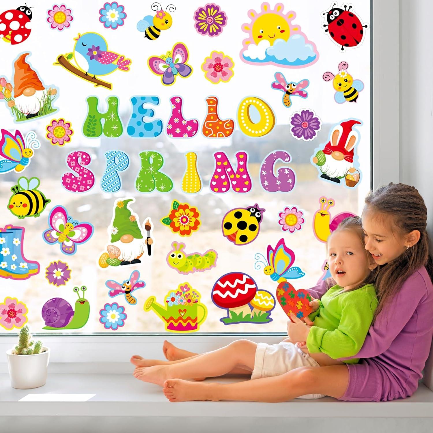 imageWhaline 9 Sheets Happy Fall Thanksgiving Window Clings Autumn Cute Cartoon Window Stickers Static Reusable Glass Decals for Harvest Party Home Classroom Office Decor SuppliesSpring