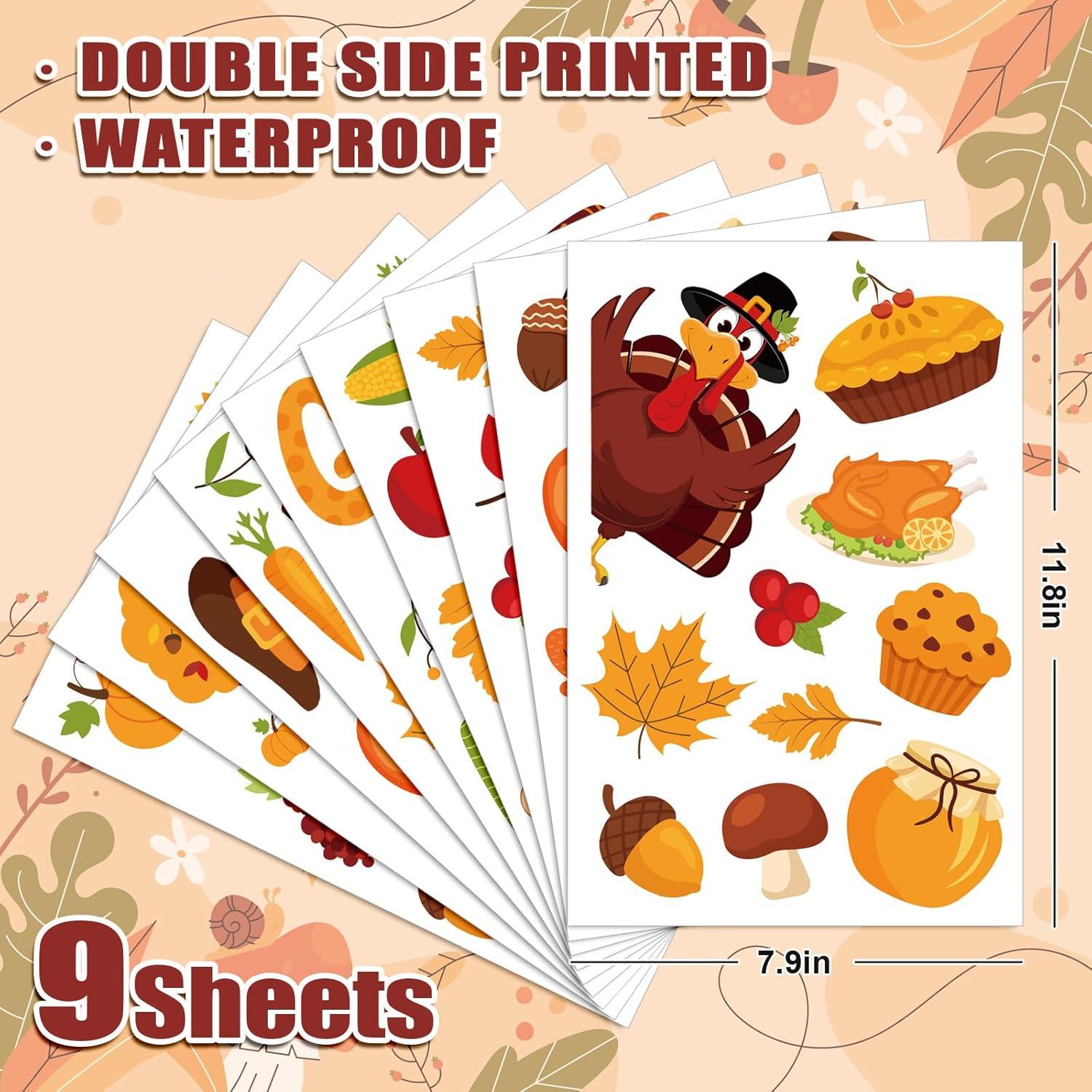 imageWhaline 9 Sheets Happy Fall Thanksgiving Window Clings Autumn Cute Cartoon Window Stickers Static Reusable Glass Decals for Harvest Party Home Classroom Office Decor SuppliesThanksgiving