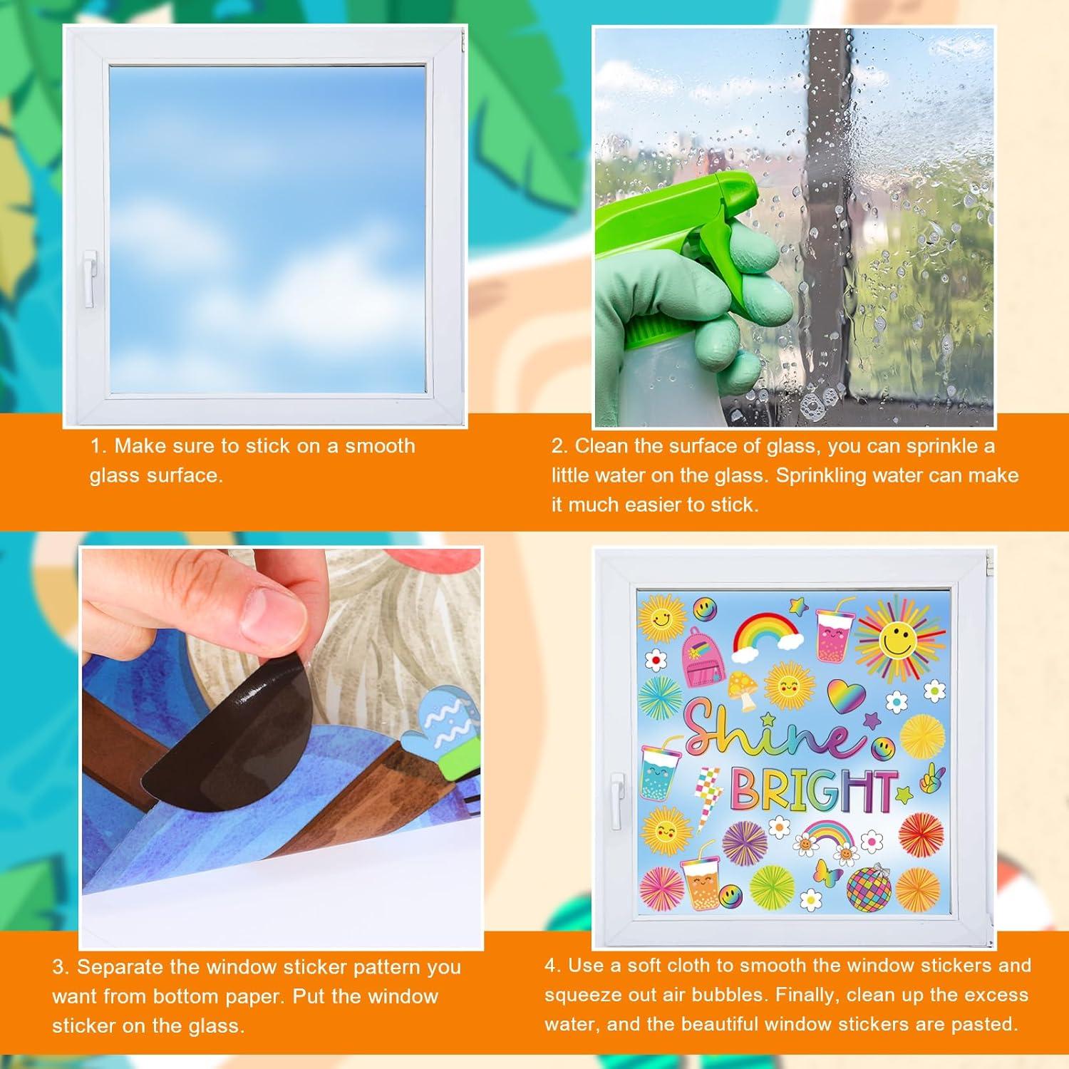 imageWhaline 9 Sheets Happy Fall Thanksgiving Window Clings Autumn Cute Cartoon Window Stickers Static Reusable Glass Decals for Harvest Party Home Classroom Office Decor SuppliesSun