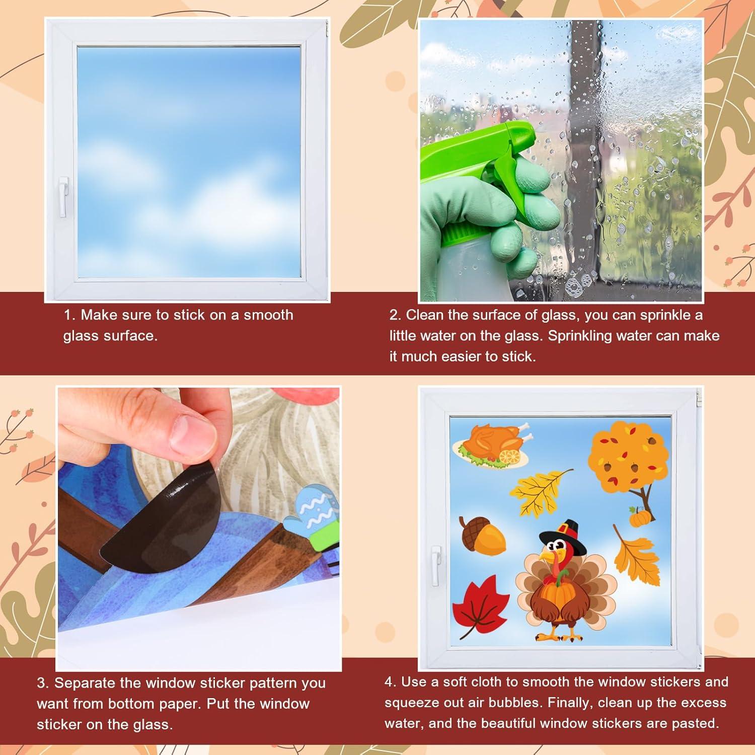 imageWhaline 9 Sheets Happy Fall Thanksgiving Window Clings Autumn Cute Cartoon Window Stickers Static Reusable Glass Decals for Harvest Party Home Classroom Office Decor SuppliesThanksgiving