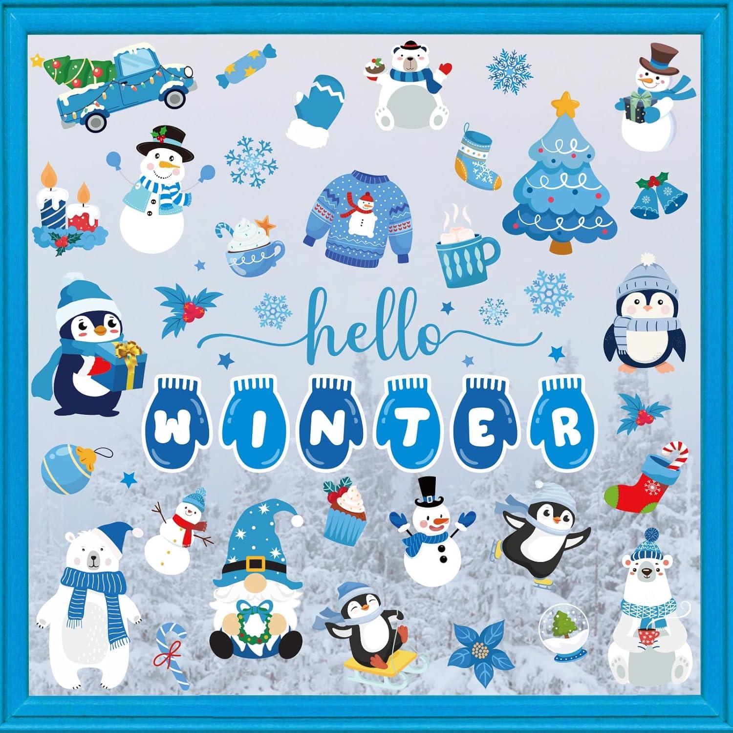 imageWhaline 9 Sheets Happy Fall Thanksgiving Window Clings Autumn Cute Cartoon Window Stickers Static Reusable Glass Decals for Harvest Party Home Classroom Office Decor SuppliesWinter