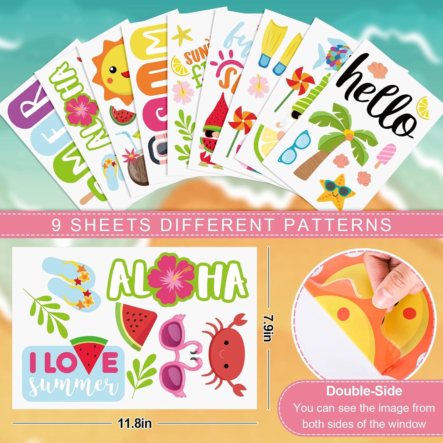 imageWhaline 9 Sheets Happy Fall Thanksgiving Window Clings Autumn Cute Cartoon Window Stickers Static Reusable Glass Decals for Harvest Party Home Classroom Office Decor SuppliesSummer