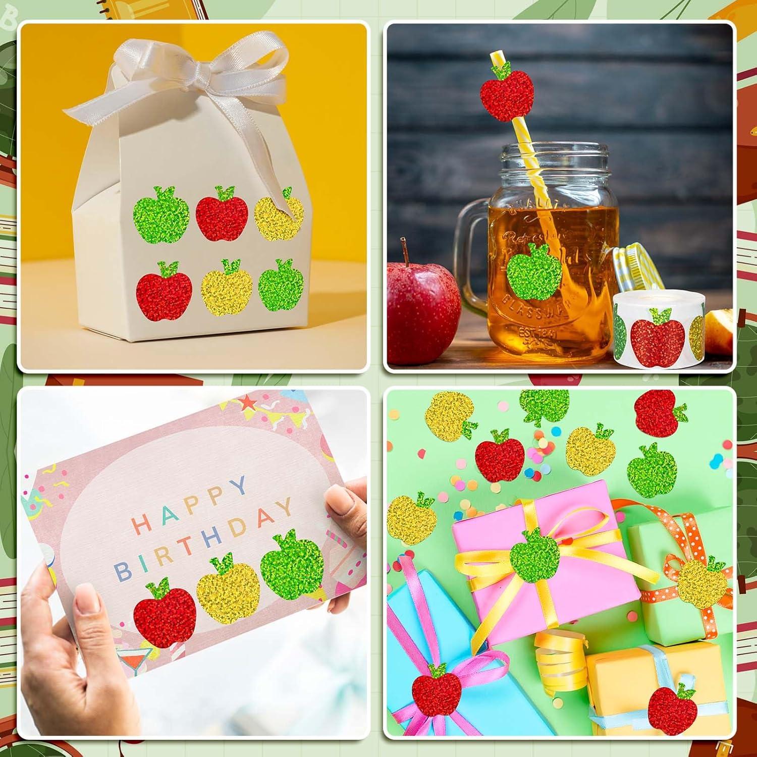 imageWhaline Fall Thanksgiving Pumpkin Stickers Roll Glitter Pumpkin Paper Decal 3 Color Sparkly Autumn SelfAdhesive Decorative Stickers for Envelope Journal Decor Party Supplies 500PcsApple