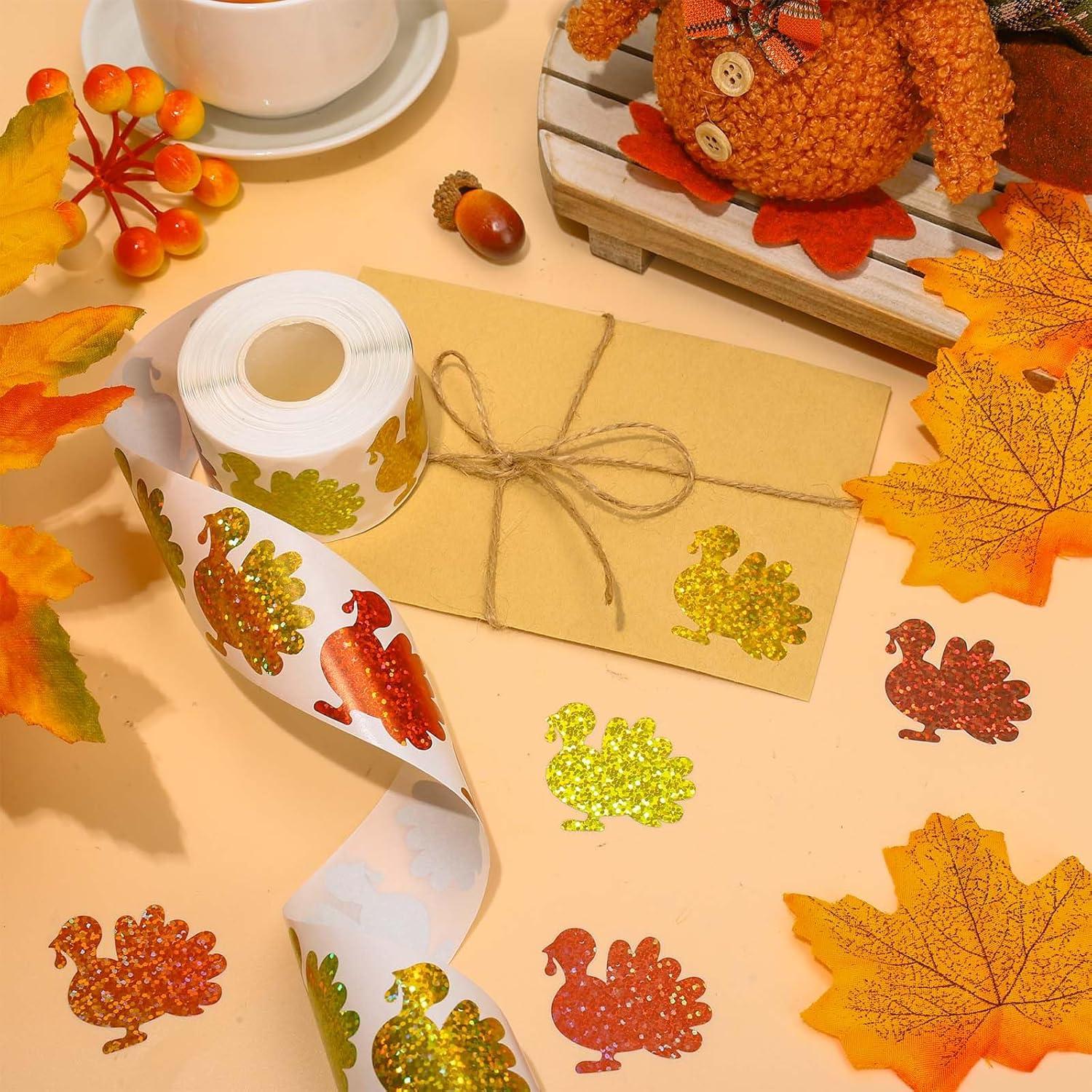 imageWhaline Fall Thanksgiving Pumpkin Stickers Roll Glitter Pumpkin Paper Decal 3 Color Sparkly Autumn SelfAdhesive Decorative Stickers for Envelope Journal Decor Party Supplies 500PcsTurkey