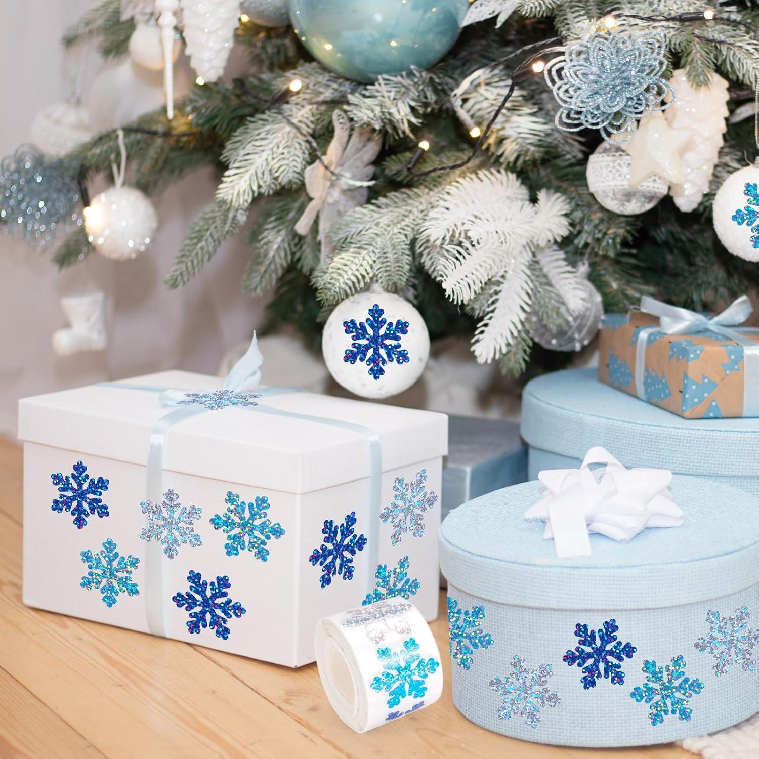 imageWhaline Fall Thanksgiving Pumpkin Stickers Roll Glitter Pumpkin Paper Decal 3 Color Sparkly Autumn SelfAdhesive Decorative Stickers for Envelope Journal Decor Party Supplies 500PcsBlue Silver Snowflake