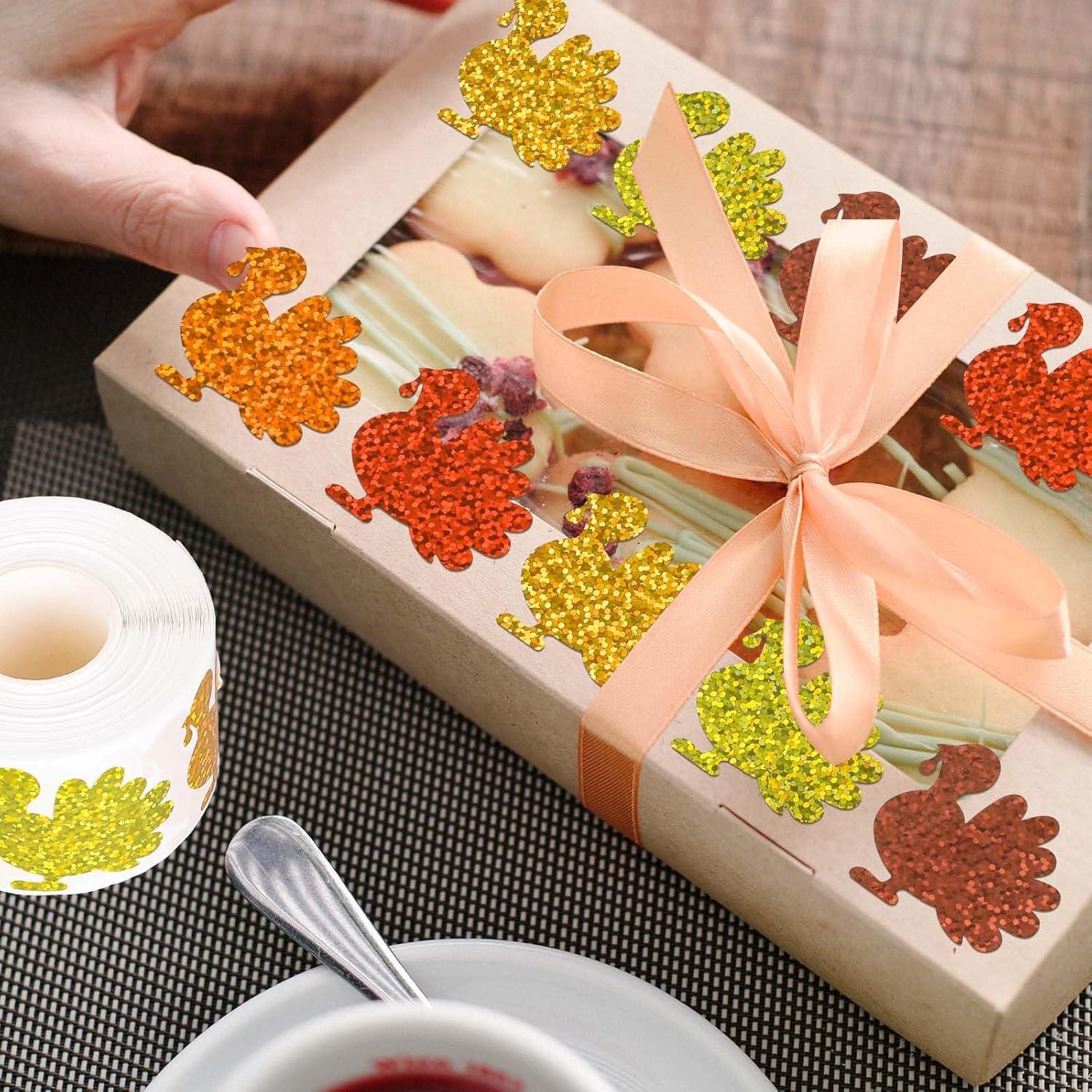 imageWhaline Fall Thanksgiving Pumpkin Stickers Roll Glitter Pumpkin Paper Decal 3 Color Sparkly Autumn SelfAdhesive Decorative Stickers for Envelope Journal Decor Party Supplies 500PcsTurkey