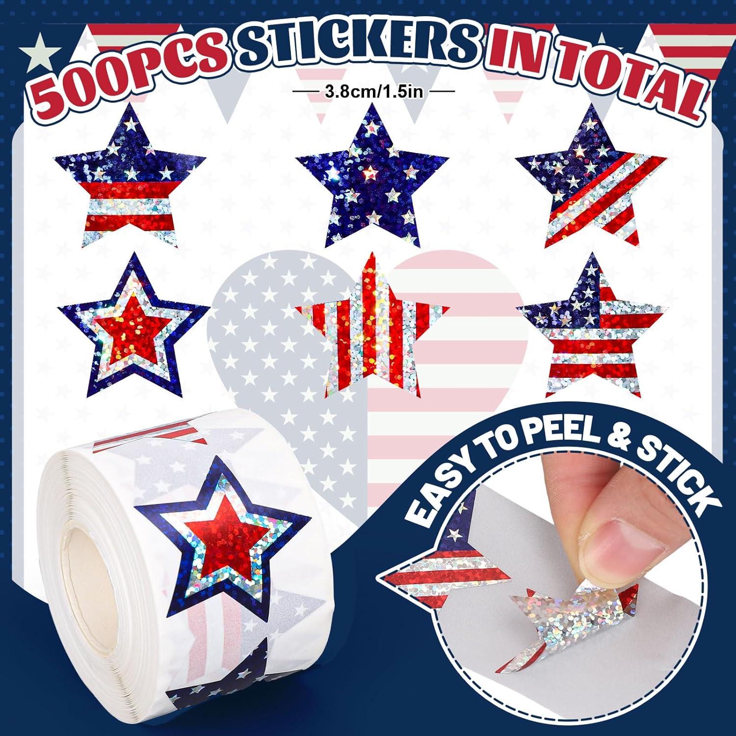 imageWhaline Fall Thanksgiving Pumpkin Stickers Roll Glitter Pumpkin Paper Decal 3 Color Sparkly Autumn SelfAdhesive Decorative Stickers for Envelope Journal Decor Party Supplies 500PcsAmerican Flag Star