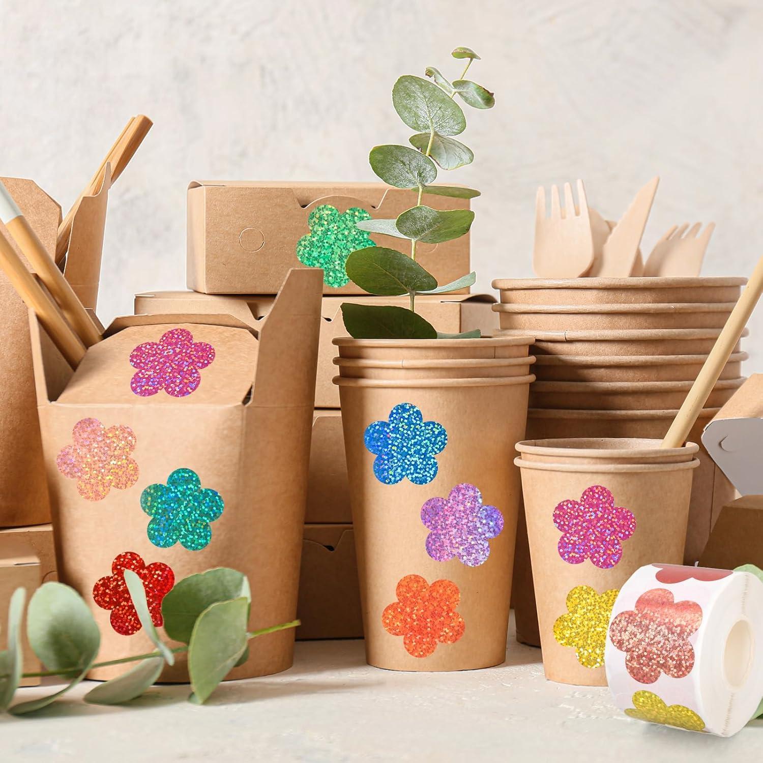 imageWhaline Fall Thanksgiving Pumpkin Stickers Roll Glitter Pumpkin Paper Decal 3 Color Sparkly Autumn SelfAdhesive Decorative Stickers for Envelope Journal Decor Party Supplies 500PcsFlower