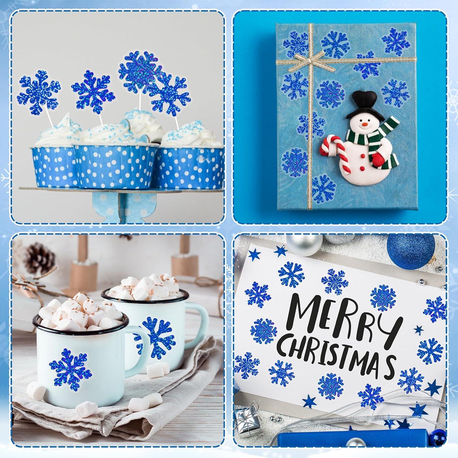 imageWhaline Fall Thanksgiving Pumpkin Stickers Roll Glitter Pumpkin Paper Decal 3 Color Sparkly Autumn SelfAdhesive Decorative Stickers for Envelope Journal Decor Party Supplies 500PcsBlue Snowflake