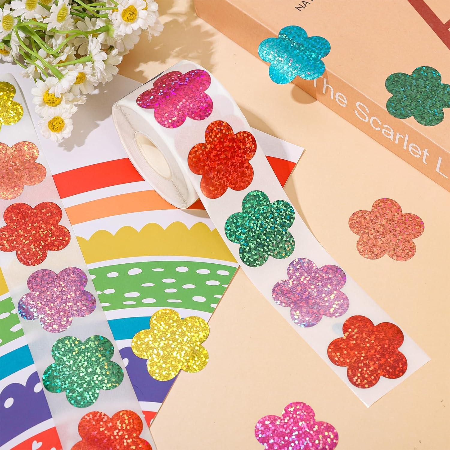 imageWhaline Fall Thanksgiving Pumpkin Stickers Roll Glitter Pumpkin Paper Decal 3 Color Sparkly Autumn SelfAdhesive Decorative Stickers for Envelope Journal Decor Party Supplies 500PcsFlower