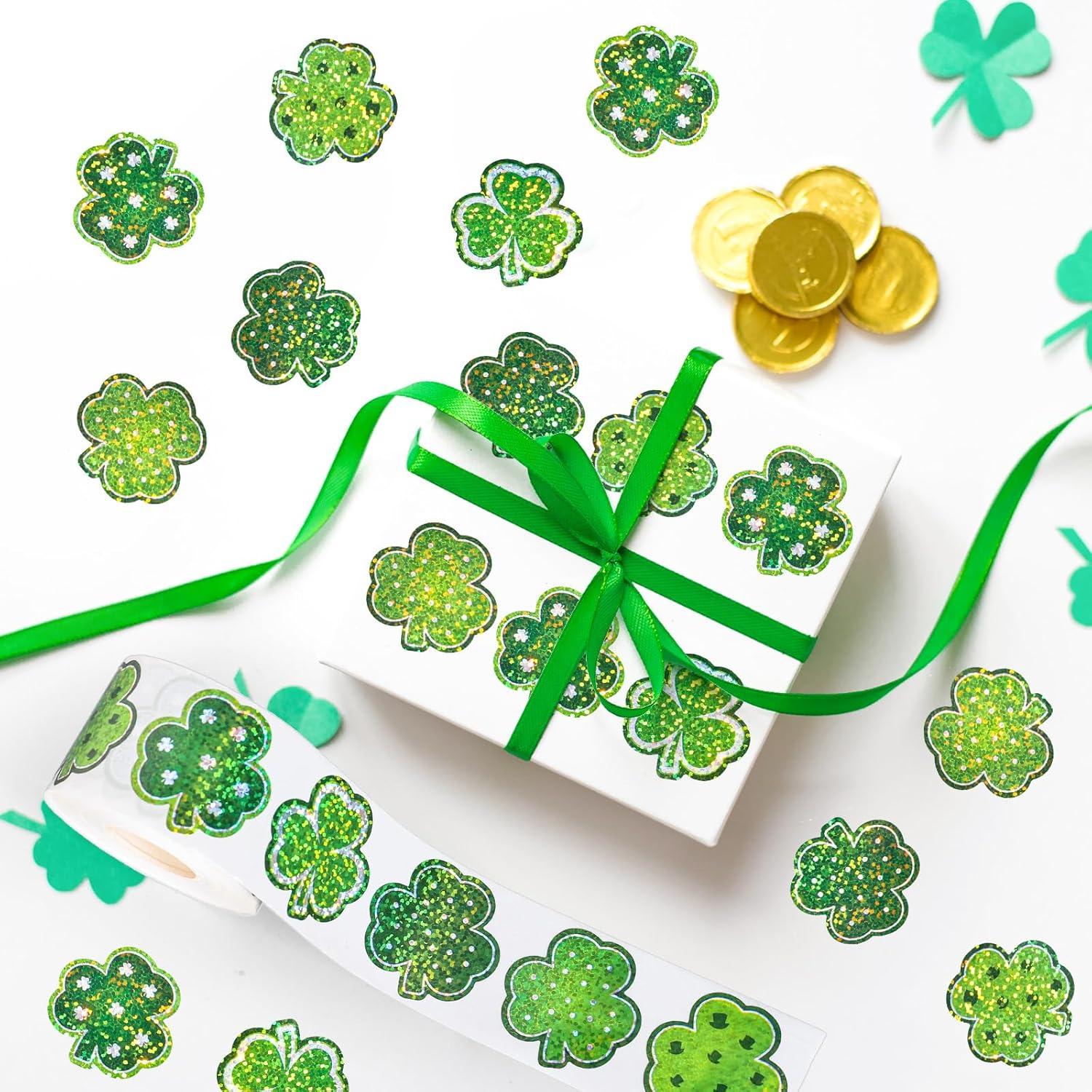 imageWhaline Fall Thanksgiving Pumpkin Stickers Roll Glitter Pumpkin Paper Decal 3 Color Sparkly Autumn SelfAdhesive Decorative Stickers for Envelope Journal Decor Party Supplies 500PcsShamrock 2