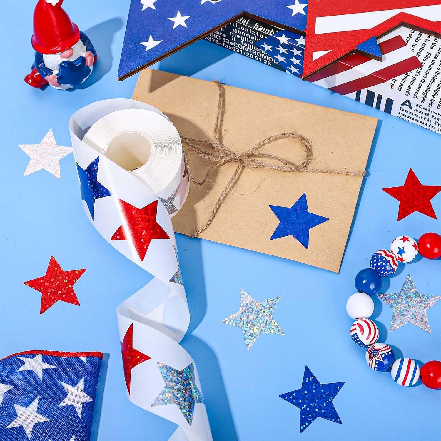 imageWhaline Fall Thanksgiving Pumpkin Stickers Roll Glitter Pumpkin Paper Decal 3 Color Sparkly Autumn SelfAdhesive Decorative Stickers for Envelope Journal Decor Party Supplies 500PcsPatriotic Star