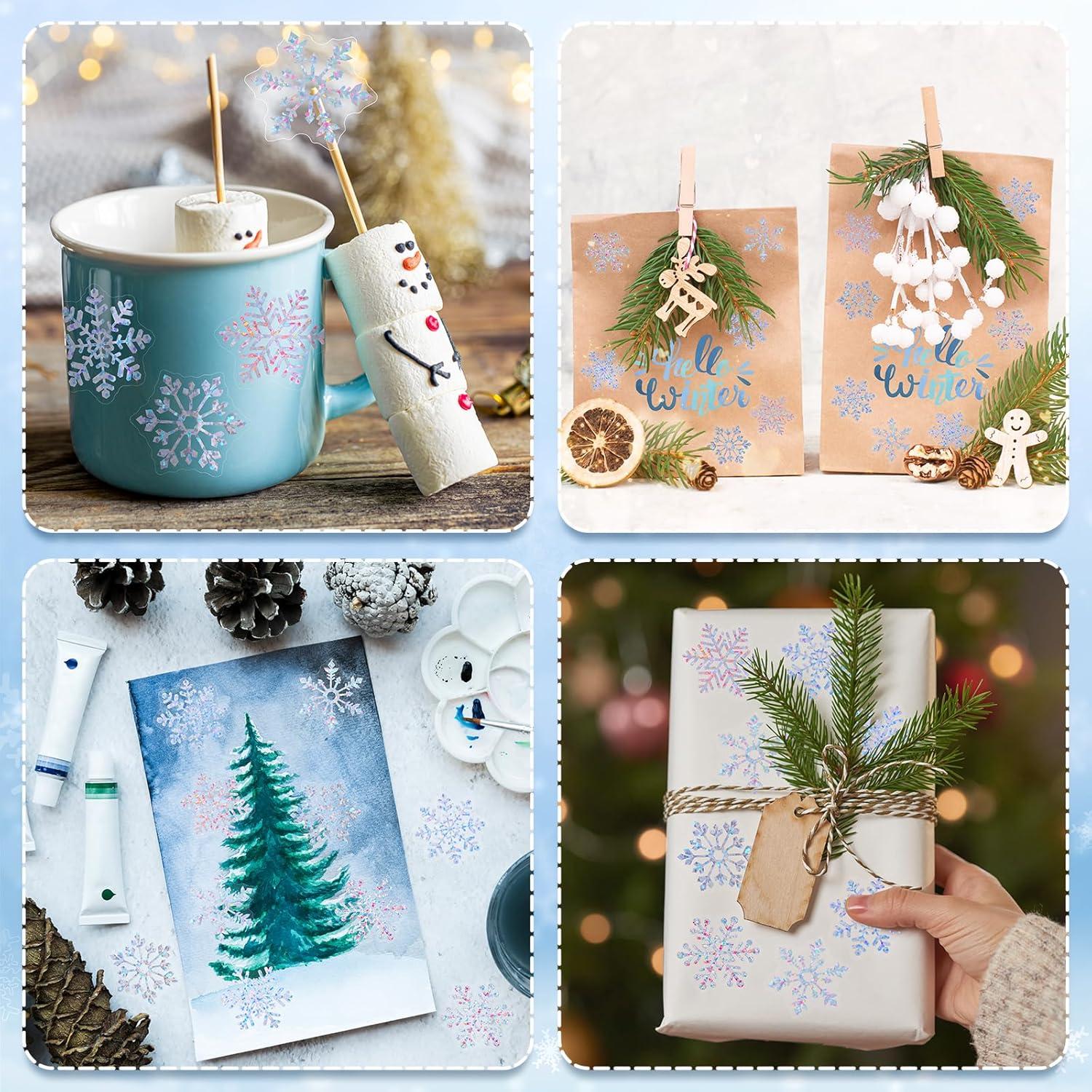 imageWhaline Fall Thanksgiving Pumpkin Stickers Roll Glitter Pumpkin Paper Decal 3 Color Sparkly Autumn SelfAdhesive Decorative Stickers for Envelope Journal Decor Party Supplies 500PcsSnowflake 2