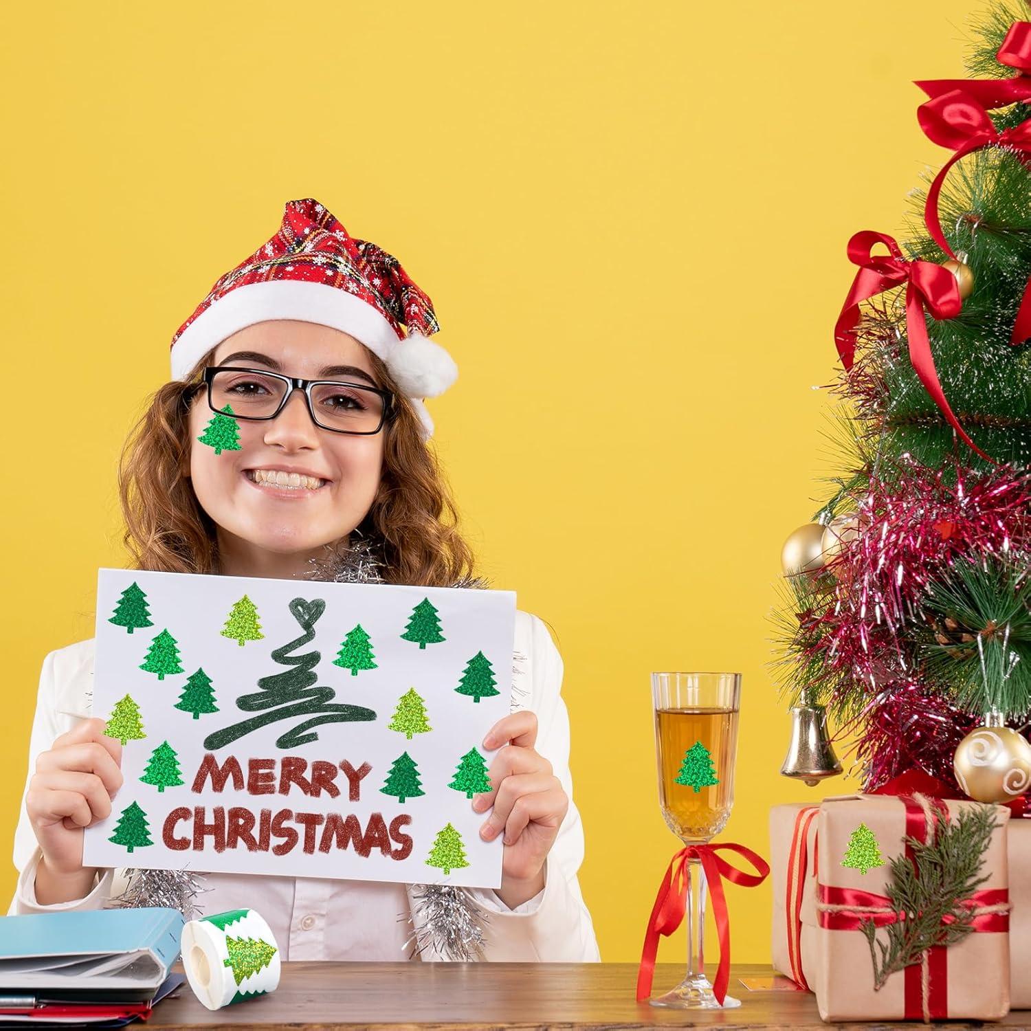 imageWhaline Fall Thanksgiving Pumpkin Stickers Roll Glitter Pumpkin Paper Decal 3 Color Sparkly Autumn SelfAdhesive Decorative Stickers for Envelope Journal Decor Party Supplies 500PcsChristmas Tree