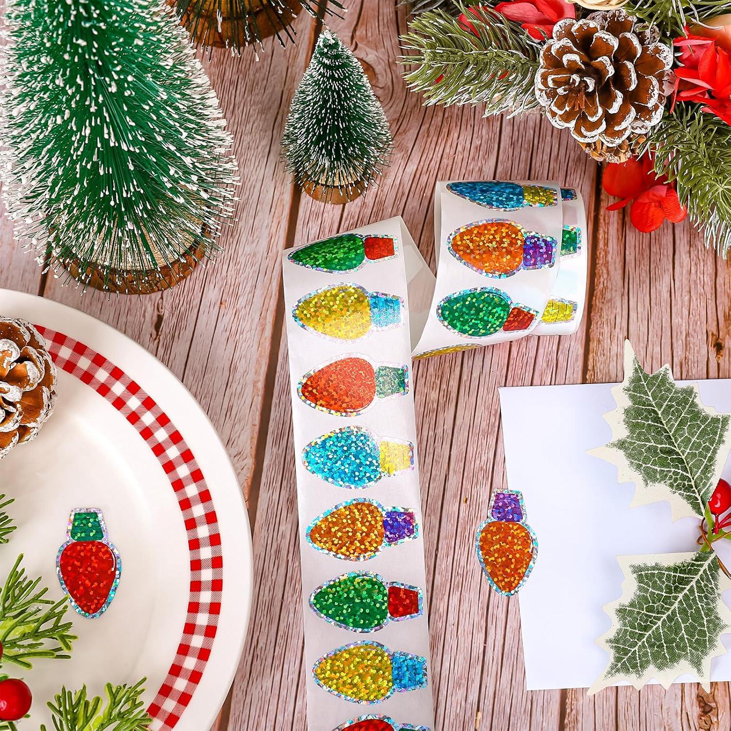 imageWhaline Fall Thanksgiving Pumpkin Stickers Roll Glitter Pumpkin Paper Decal 3 Color Sparkly Autumn SelfAdhesive Decorative Stickers for Envelope Journal Decor Party Supplies 500PcsChristmas Light Bulb