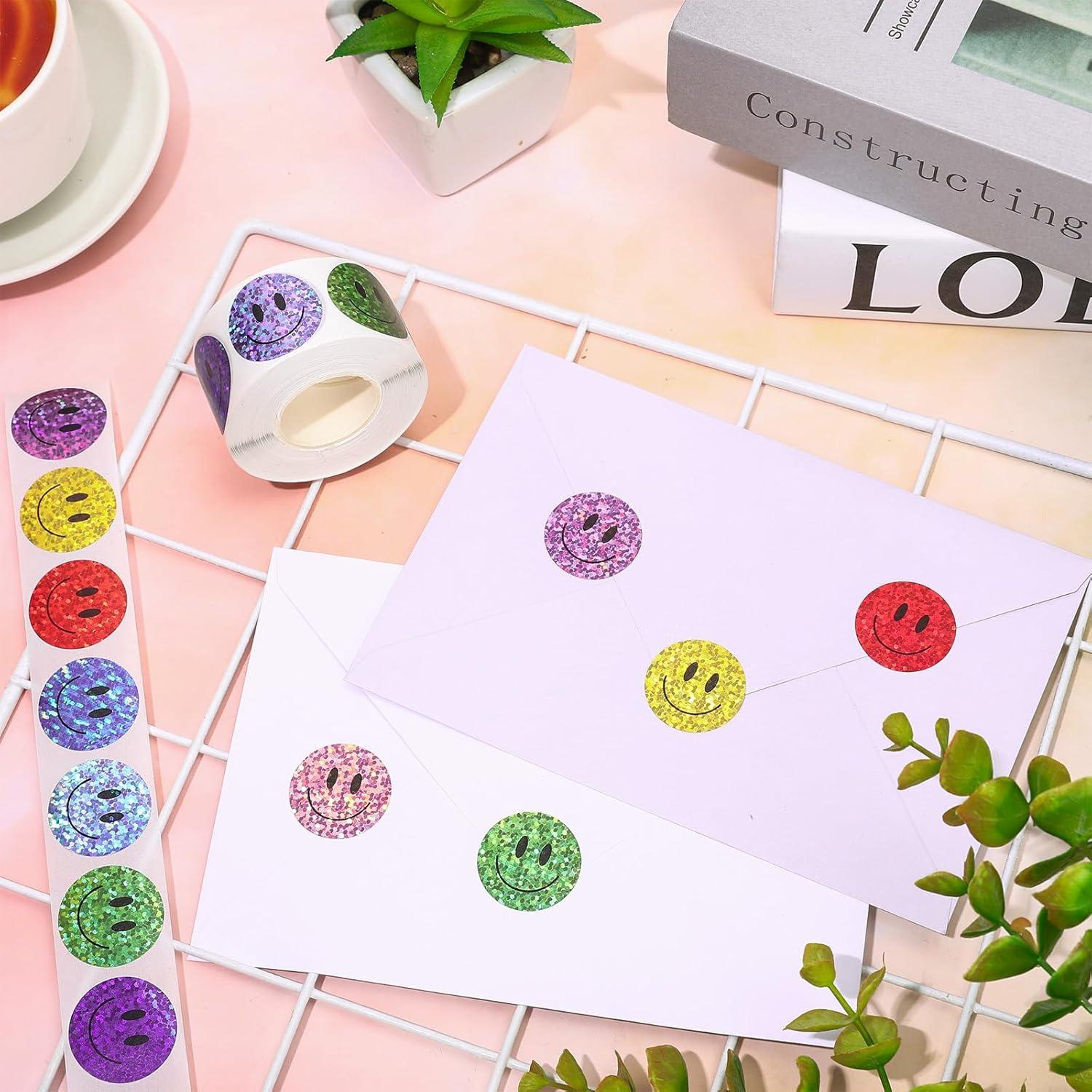 imageWhaline Fall Thanksgiving Pumpkin Stickers Roll Glitter Pumpkin Paper Decal 3 Color Sparkly Autumn SelfAdhesive Decorative Stickers for Envelope Journal Decor Party Supplies 500PcsSmile Face