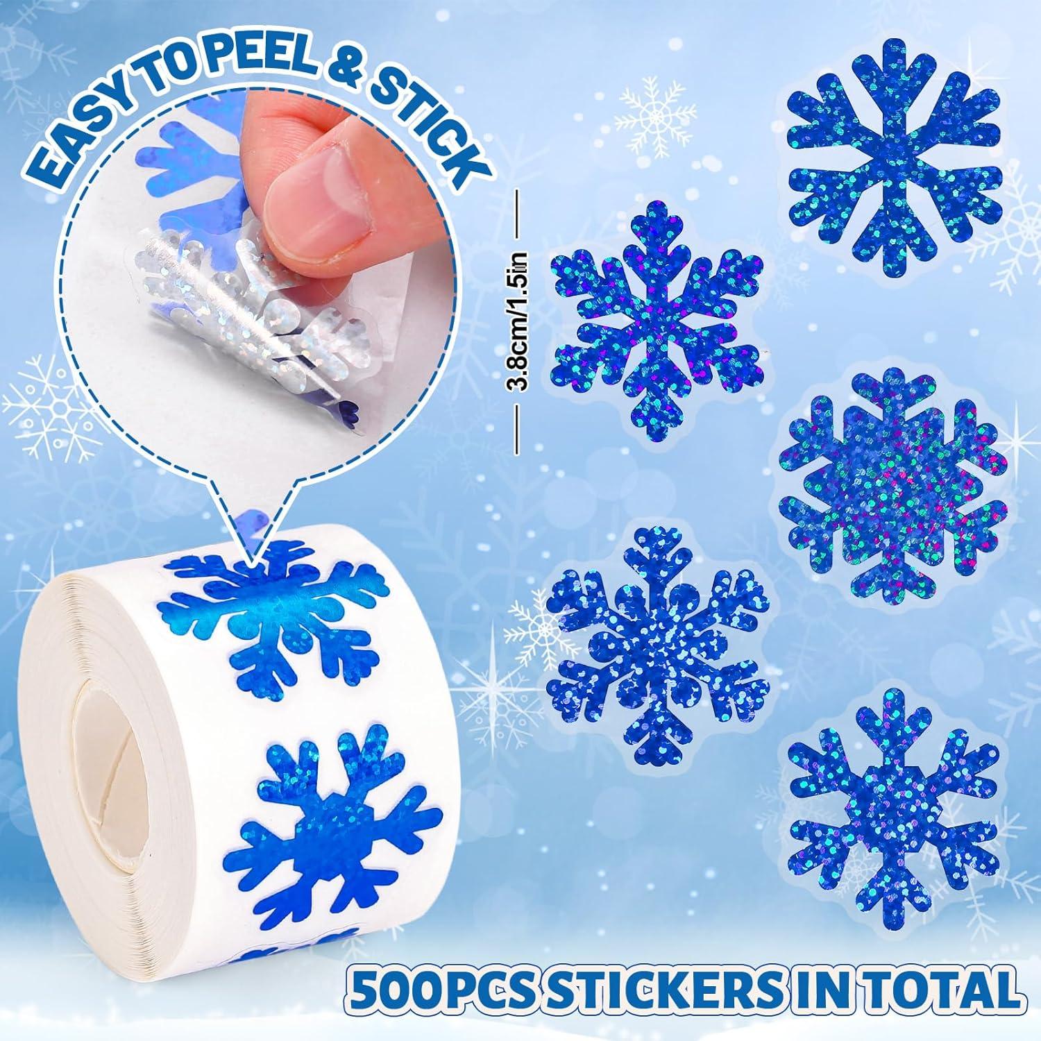 imageWhaline Fall Thanksgiving Pumpkin Stickers Roll Glitter Pumpkin Paper Decal 3 Color Sparkly Autumn SelfAdhesive Decorative Stickers for Envelope Journal Decor Party Supplies 500PcsBlue Snowflake