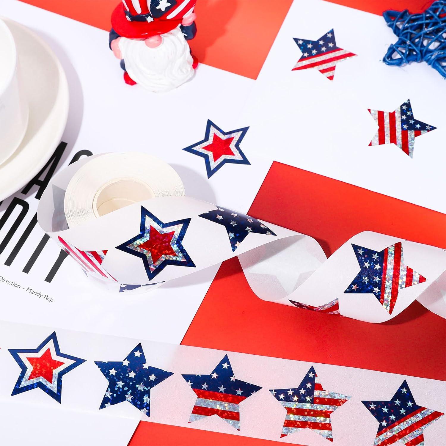 imageWhaline Fall Thanksgiving Pumpkin Stickers Roll Glitter Pumpkin Paper Decal 3 Color Sparkly Autumn SelfAdhesive Decorative Stickers for Envelope Journal Decor Party Supplies 500PcsAmerican Flag Star