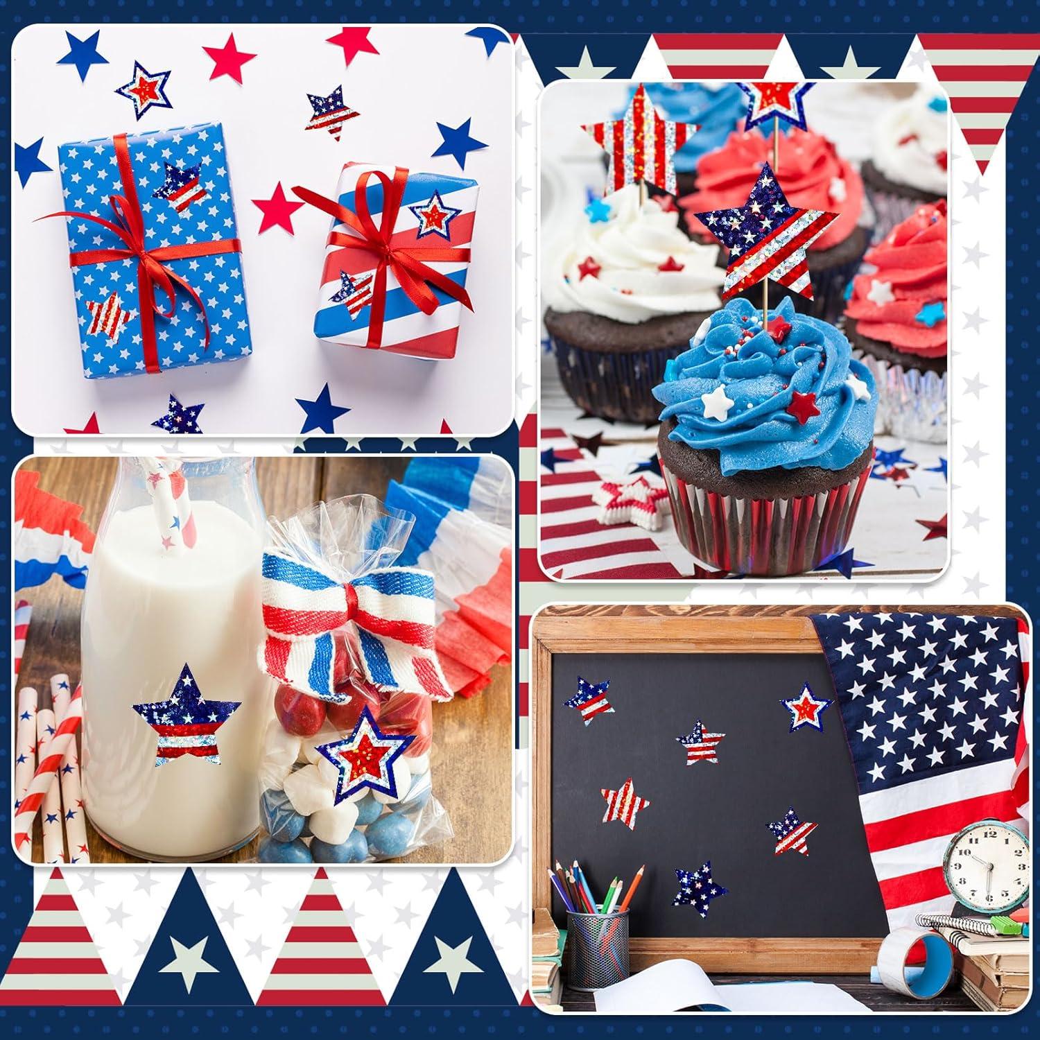 imageWhaline Fall Thanksgiving Pumpkin Stickers Roll Glitter Pumpkin Paper Decal 3 Color Sparkly Autumn SelfAdhesive Decorative Stickers for Envelope Journal Decor Party Supplies 500PcsAmerican Flag Star