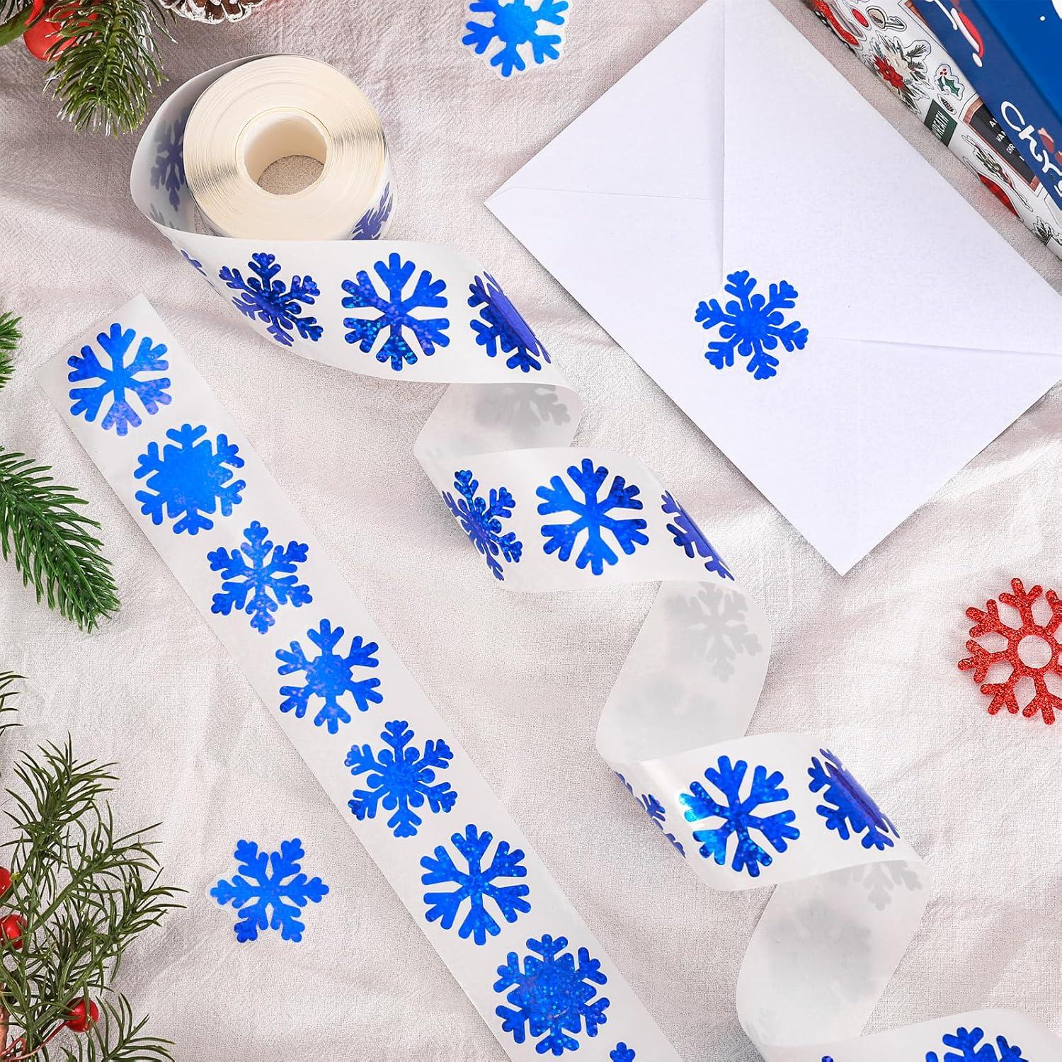 imageWhaline Fall Thanksgiving Pumpkin Stickers Roll Glitter Pumpkin Paper Decal 3 Color Sparkly Autumn SelfAdhesive Decorative Stickers for Envelope Journal Decor Party Supplies 500PcsBlue Snowflake