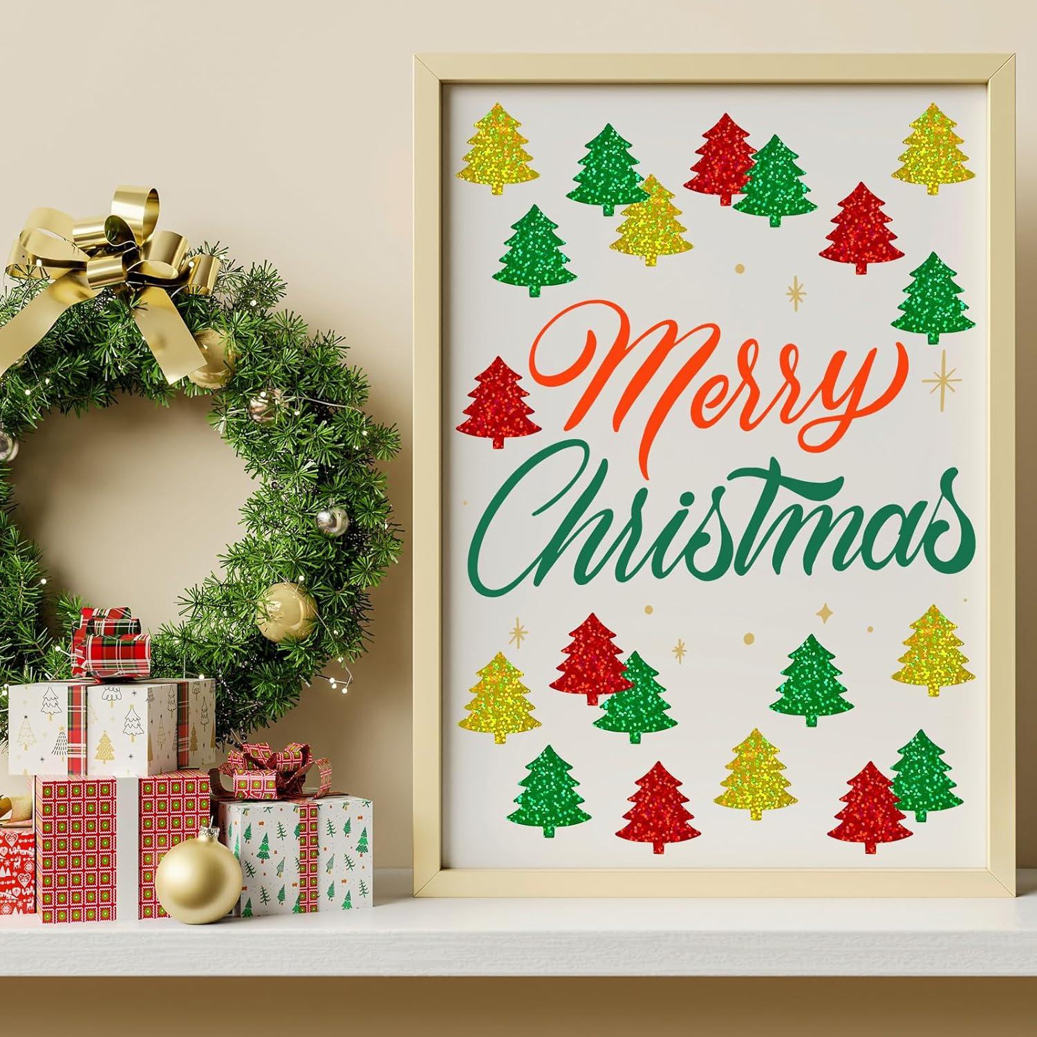 imageWhaline Fall Thanksgiving Pumpkin Stickers Roll Glitter Pumpkin Paper Decal 3 Color Sparkly Autumn SelfAdhesive Decorative Stickers for Envelope Journal Decor Party Supplies 500PcsChristmas Tree 2