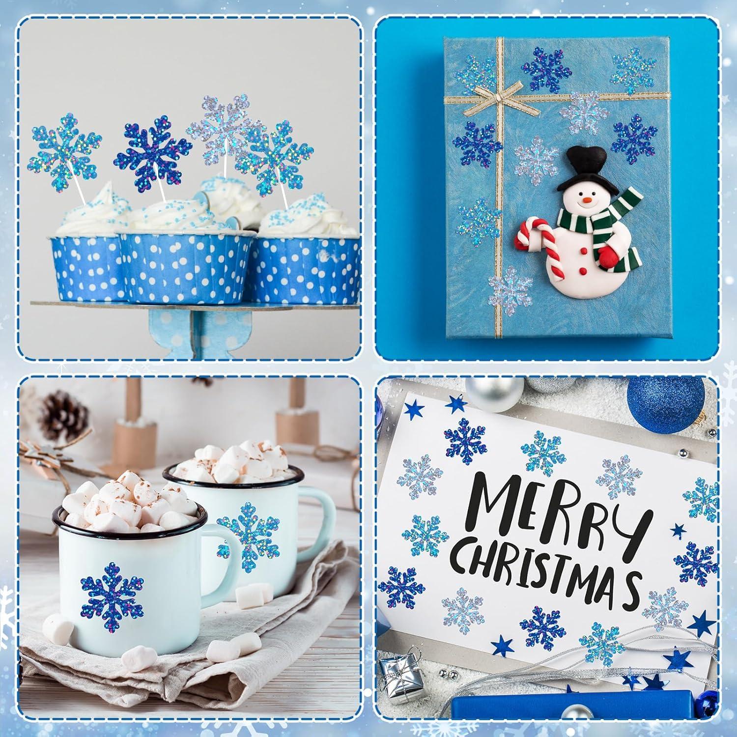 imageWhaline Fall Thanksgiving Pumpkin Stickers Roll Glitter Pumpkin Paper Decal 3 Color Sparkly Autumn SelfAdhesive Decorative Stickers for Envelope Journal Decor Party Supplies 500PcsBlue Silver Snowflake